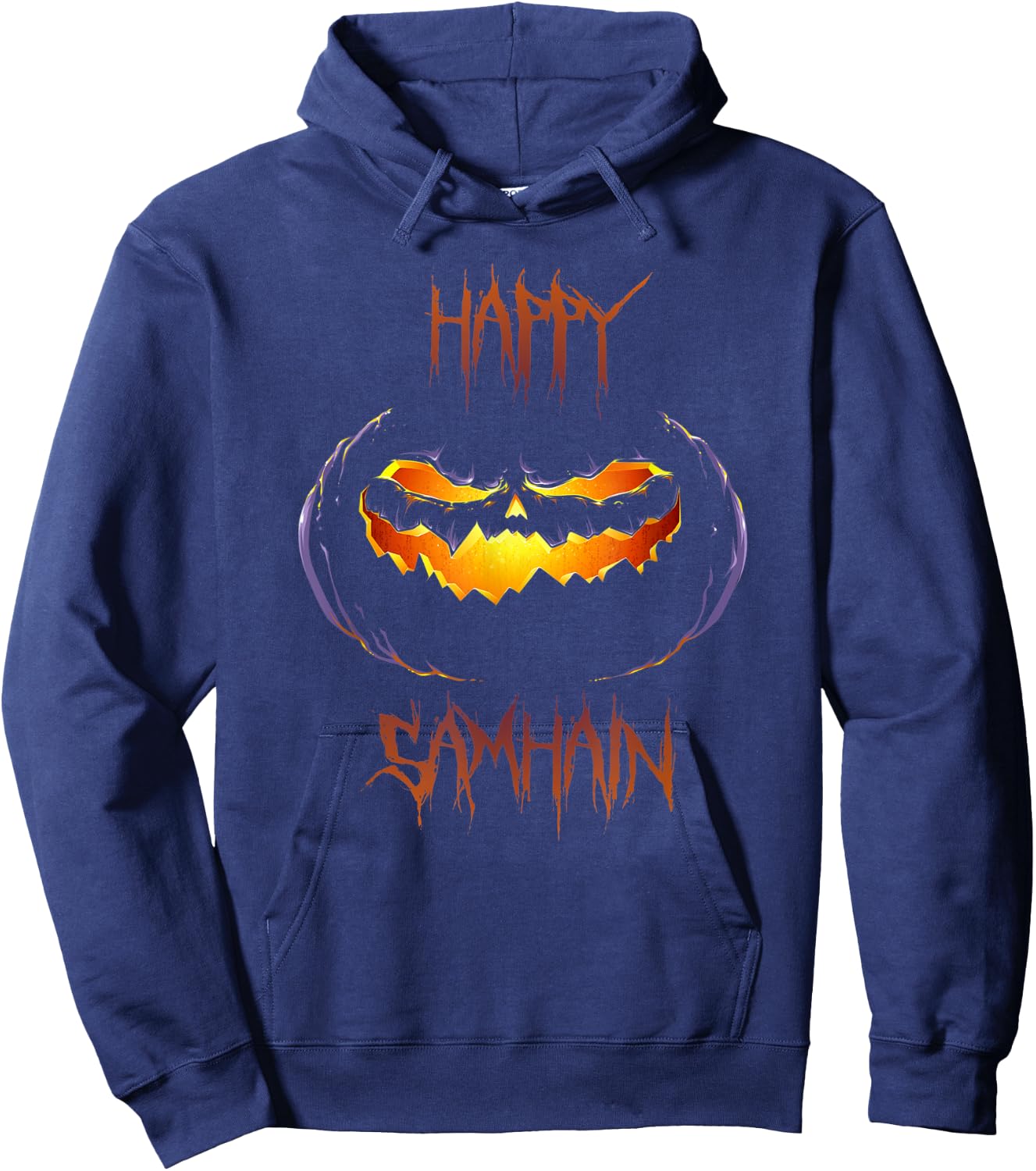 Happy Samhain Scary Jack O Lantern Halloween Hoodie - Hoodie | Navy