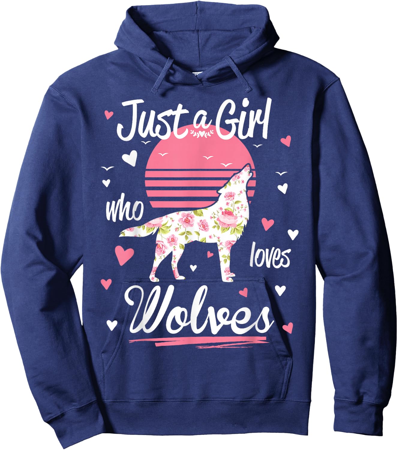 Just A Girl Who Loves Wolves Wolf Shirt Vintage Hoodie - Hoodie | Navy