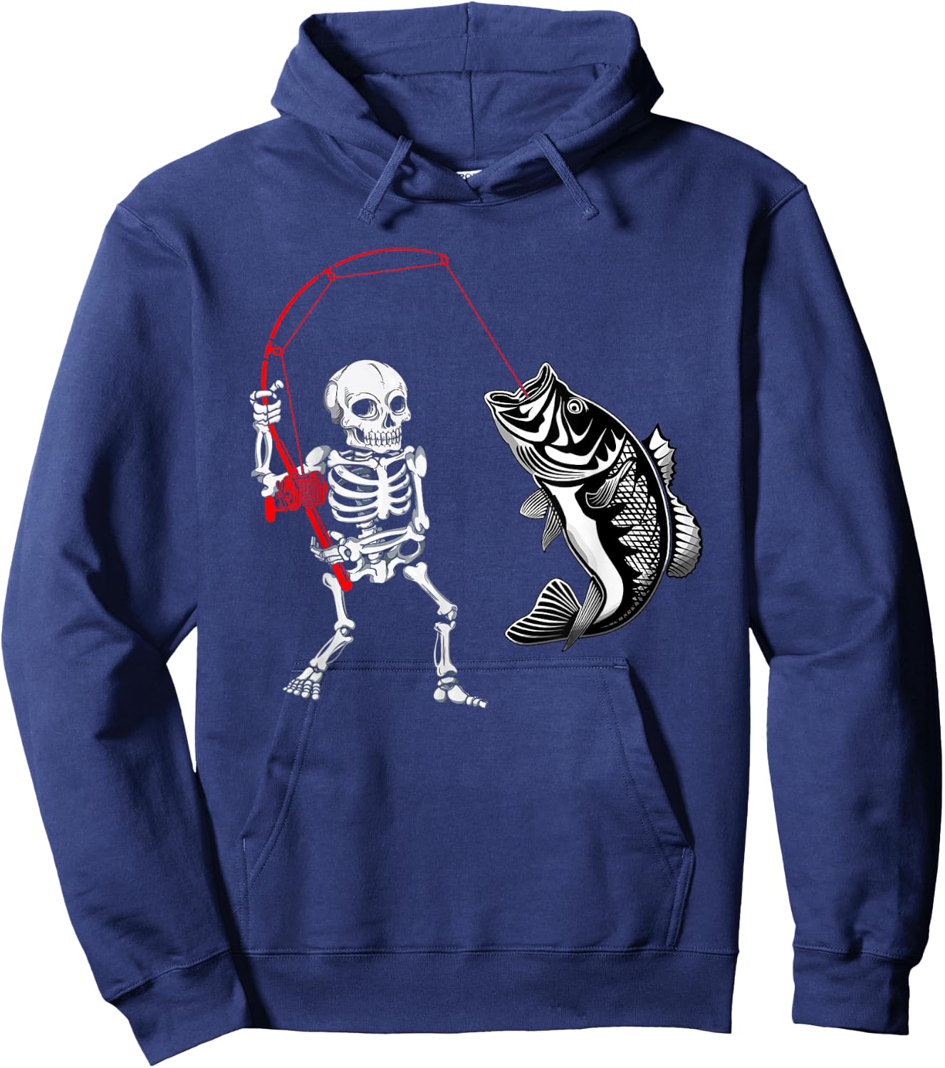 Skeleton Fishing Halloween Bass Fisherman Hoodie - Hoodie | Navy