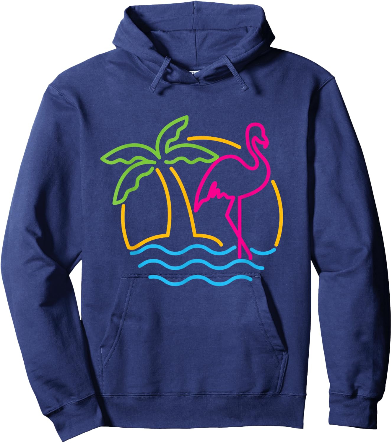 80s Vintage Miami Retro Neon Pink Flamingo Hoodie - Hoodie | Navy