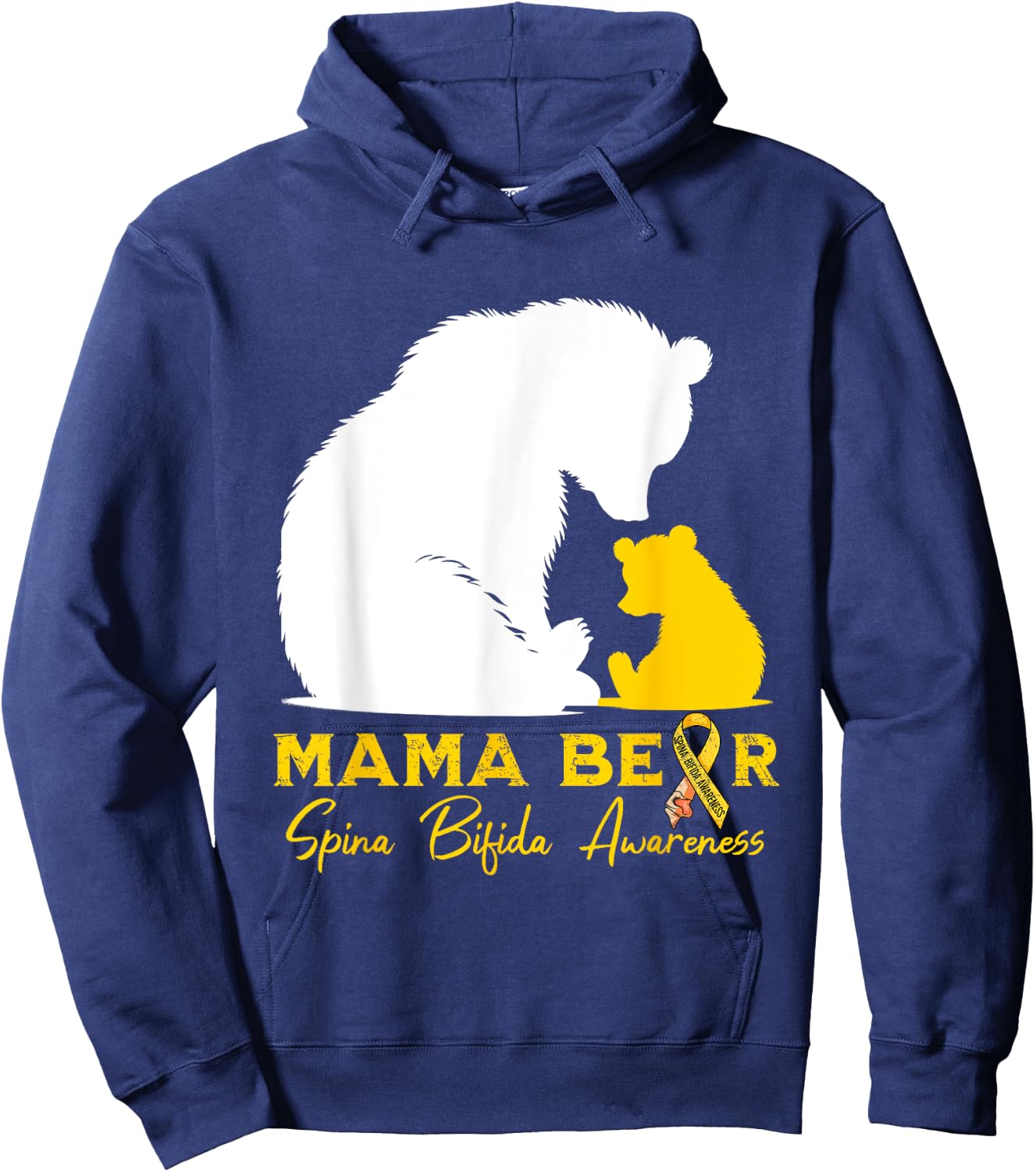 Mama-Bear Spina Bifida Awareness Yellow Ribbon Hoodie - Hoodie | Navy