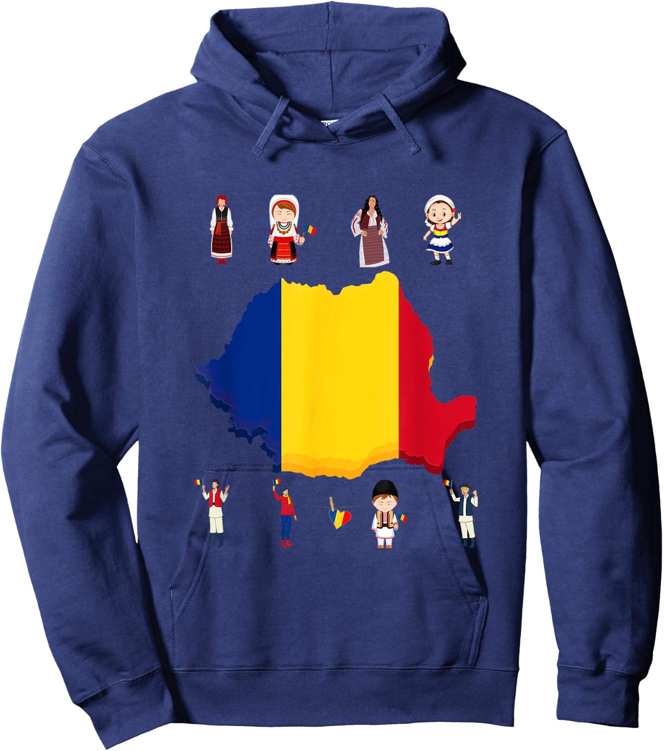 Traditional Romanian Family and Woman Hoodie - Hoodie | Navy