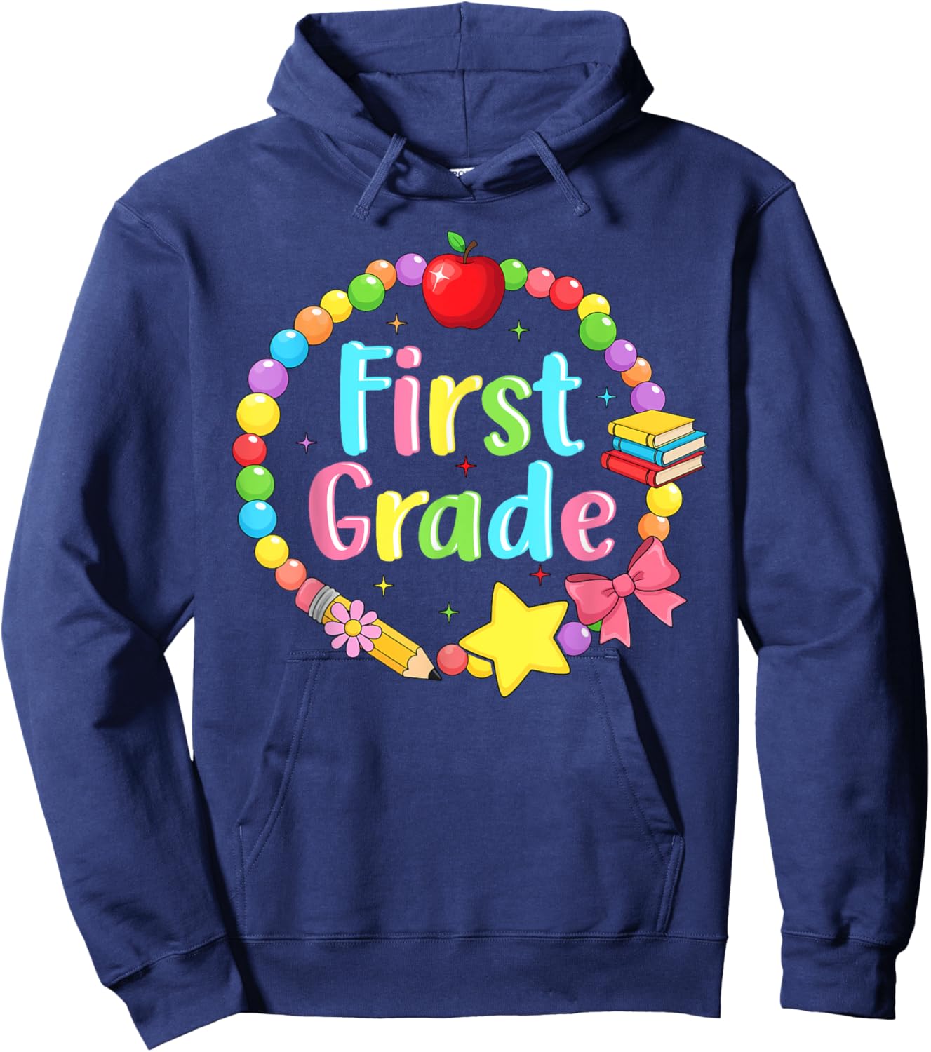 First Grade Colorful Back to School Hoodie - Hoodie | Navy