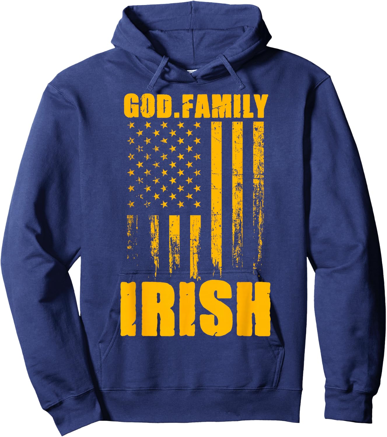 Notre Dame Irish God. Family. Vintage USA Flag Hoodie - Hoodie | Navy