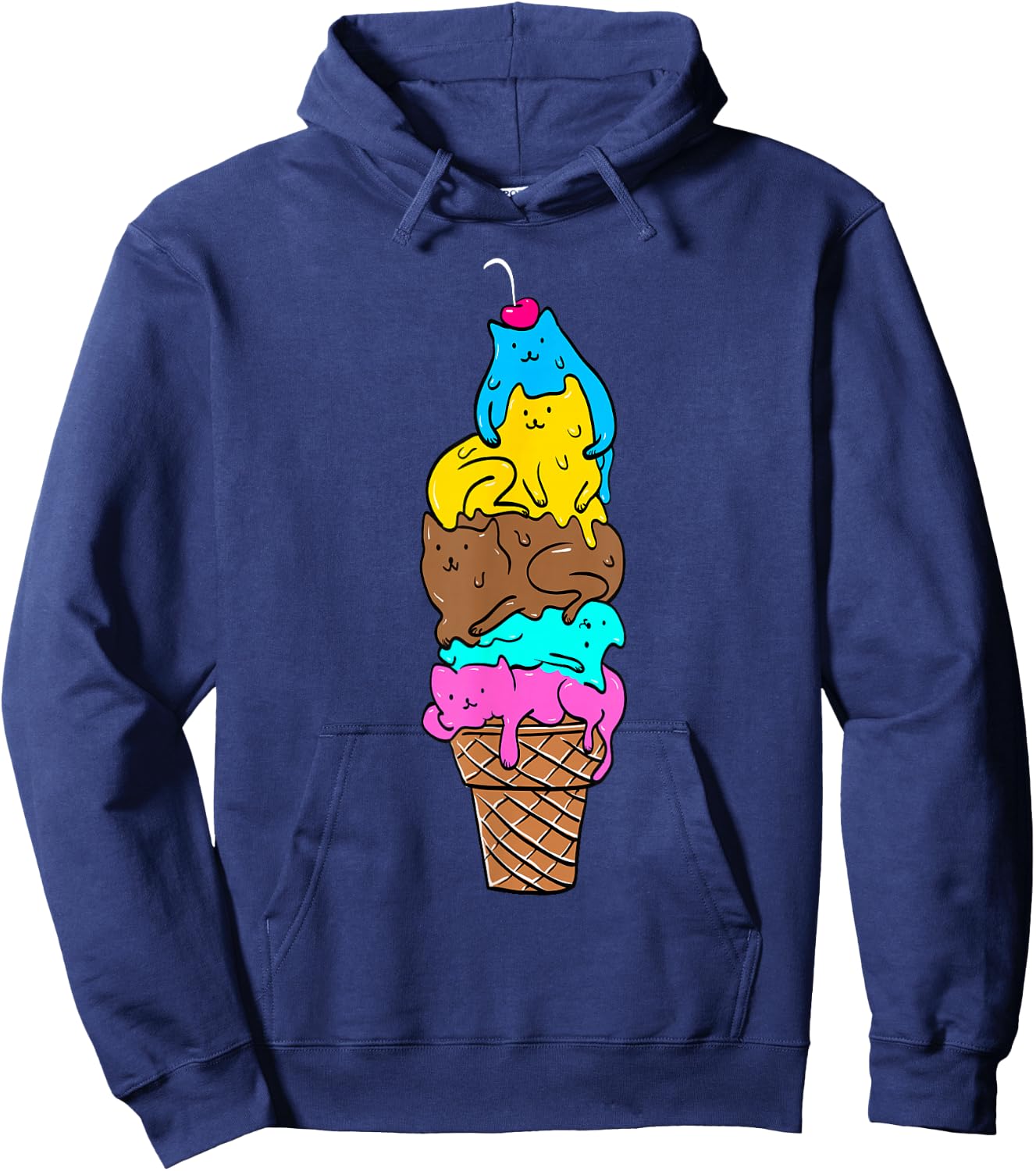 Cute Cat Ice Cream - Kitty Cat Dessert Shirt Hoodie - Hoodie | Navy