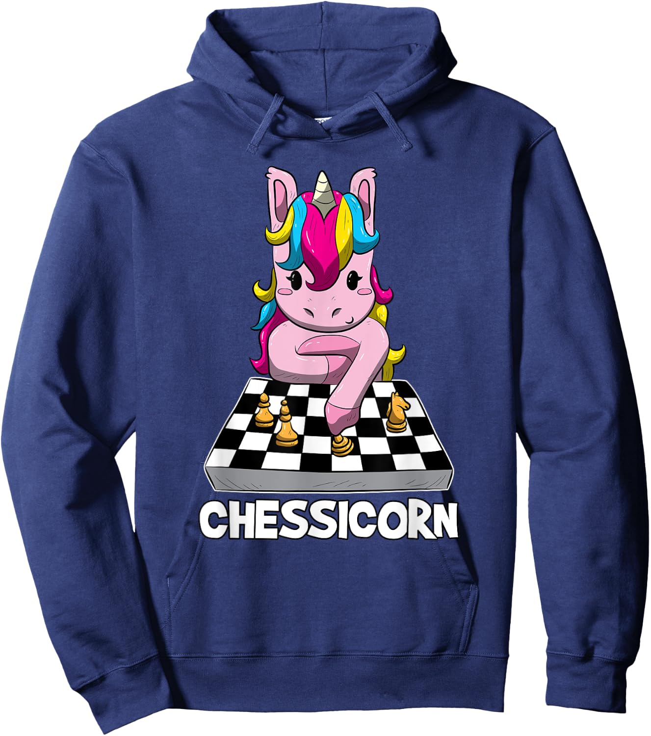 Chessicorn Funny Unicorn Plays Chess Gift Hoodie - Hoodie | Navy