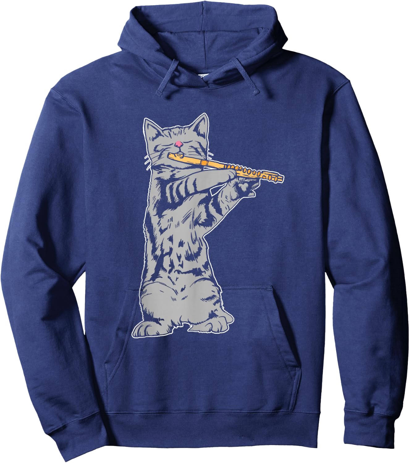 Cat Playing Flute Cool Musician Marching Band Hoodie - Hoodie | Navy