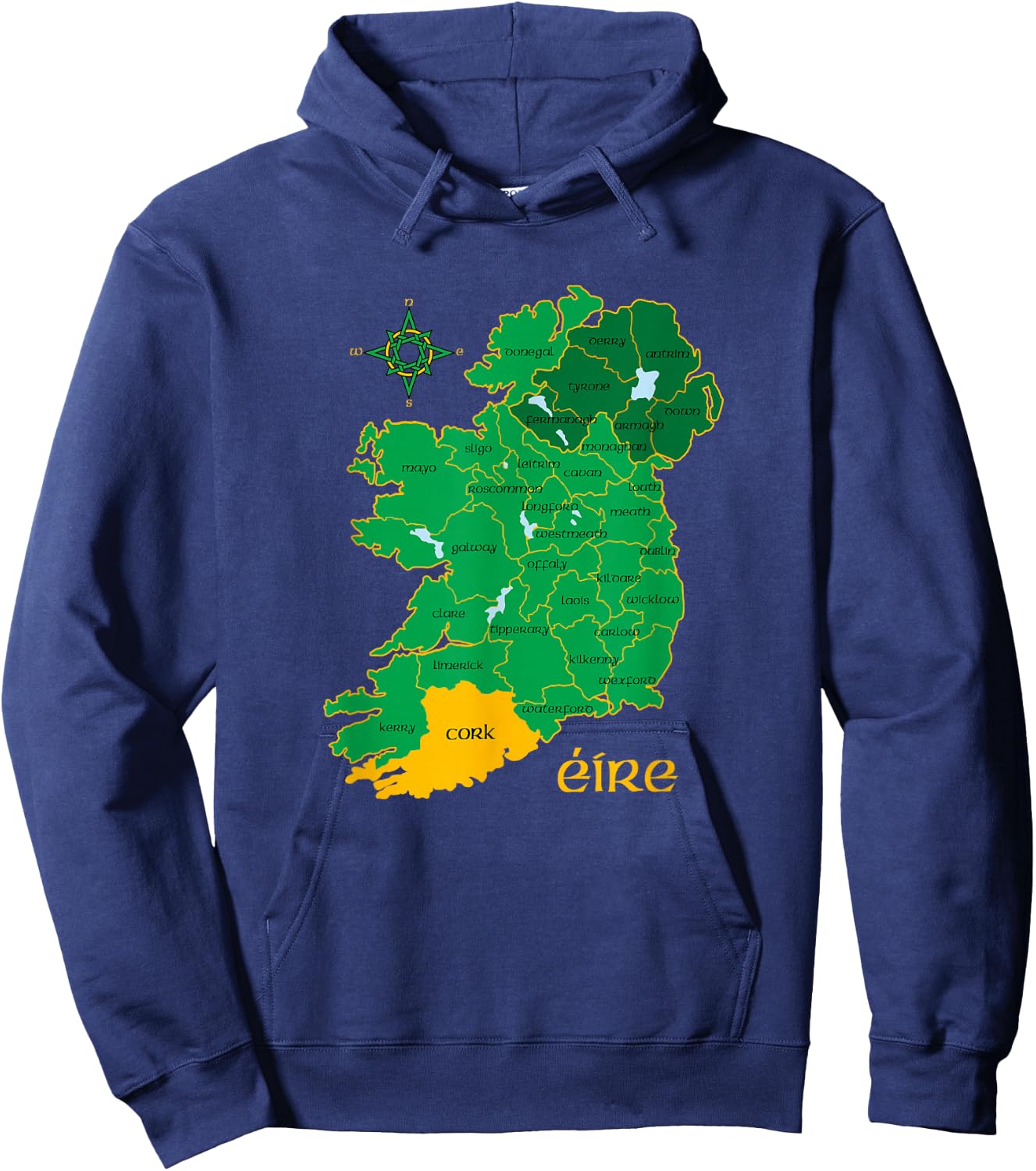 Cork Ireland Eire Irish Travel Guide County Map Hoodie - Hoodie | Navy