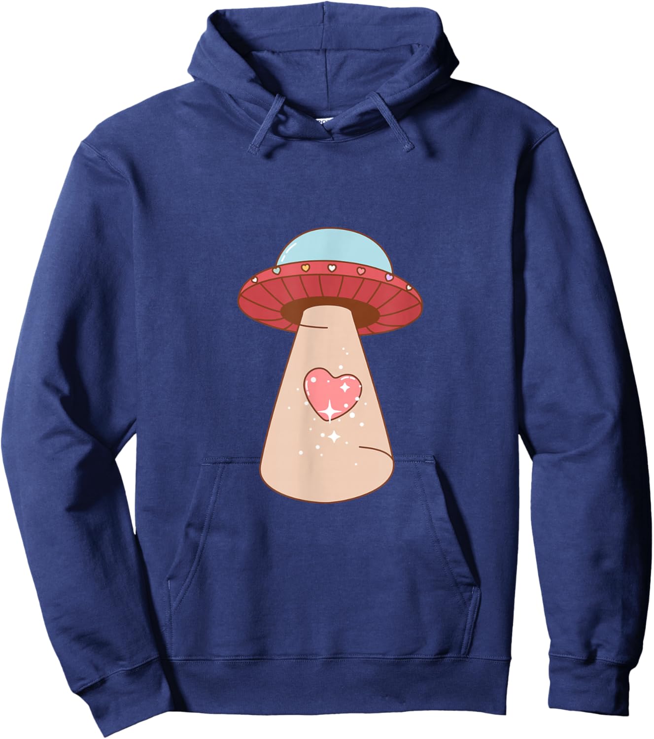 Cute UFO Heart Beam Retro Space Love Cartoon Hoodie - Hoodie | Navy