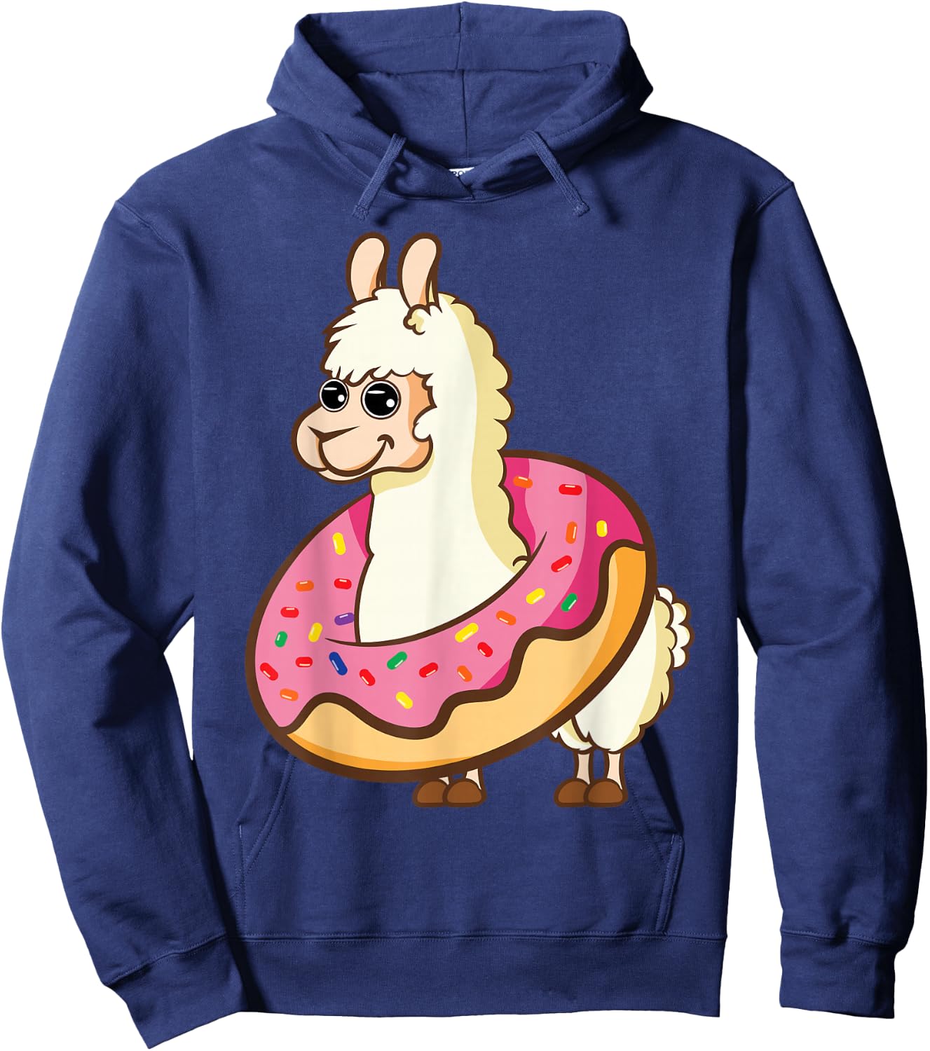 Cute And Funny Llama In A Donut Hole Hoodie - Hoodie | Navy