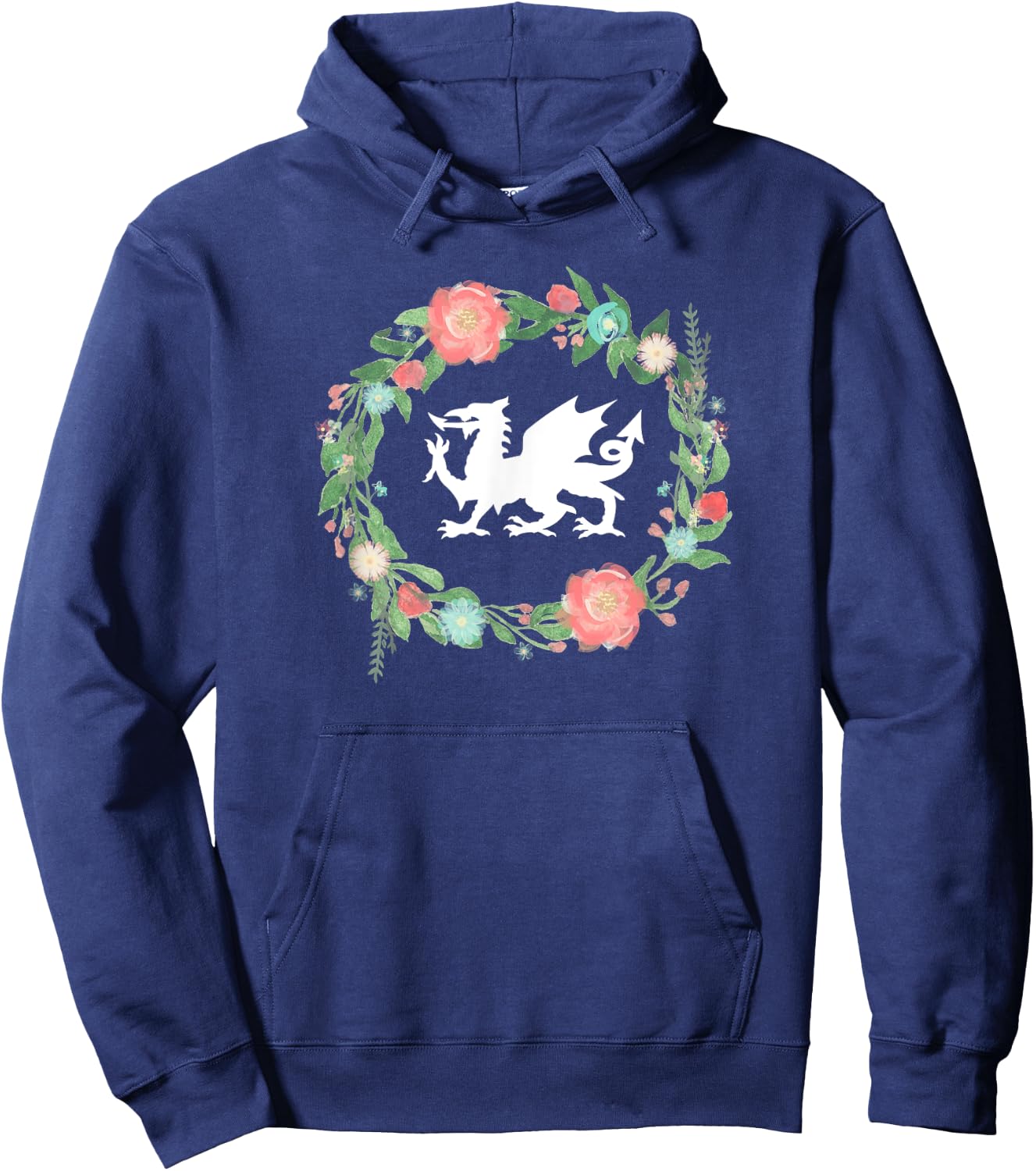 Floral Welsh Dragon - I Love Wales Cymru top Hoodie - Hoodie | Navy