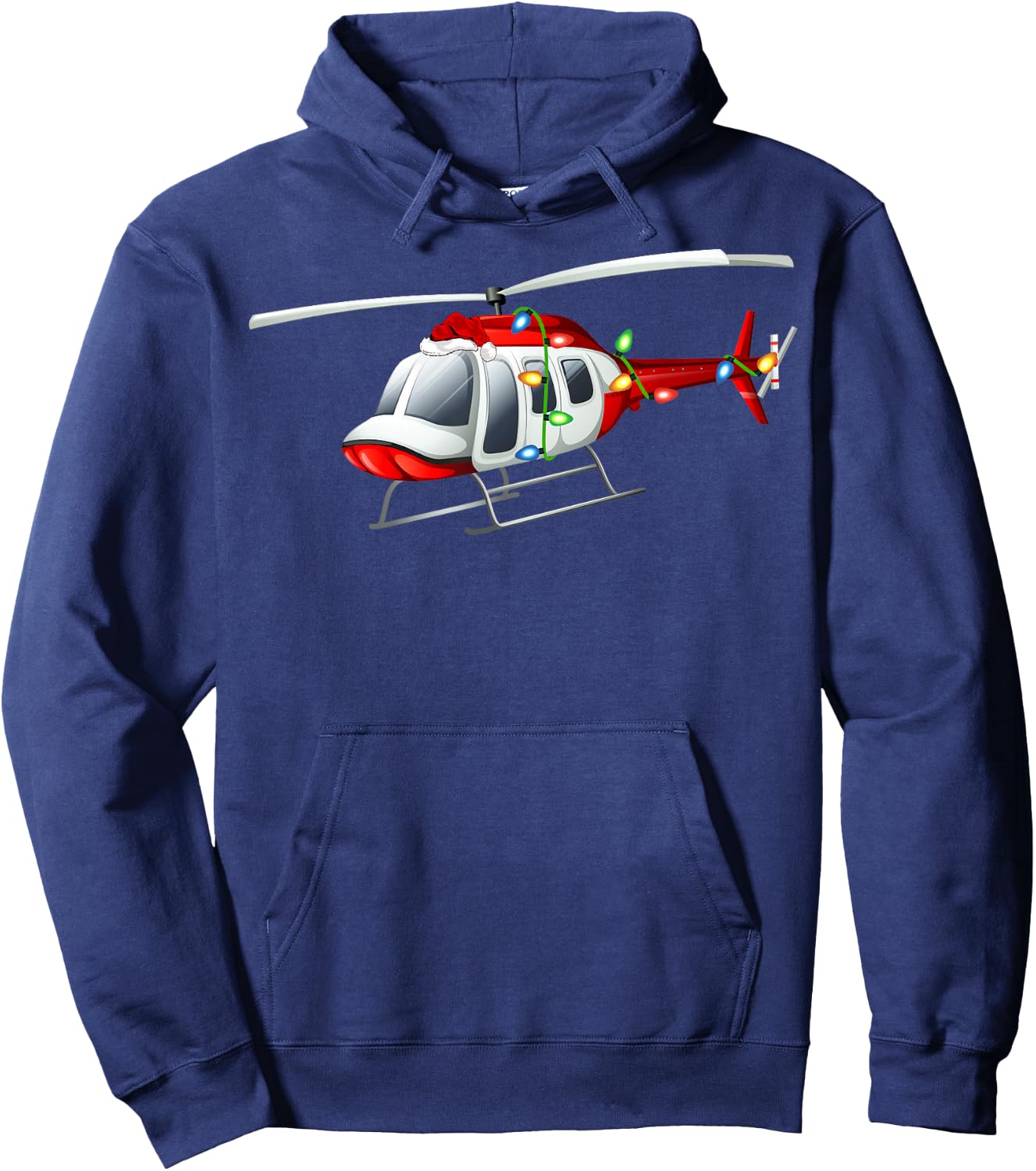 Xmas Lights Santa Hat Helicopter Christmas Hoodie - Hoodie | Navy