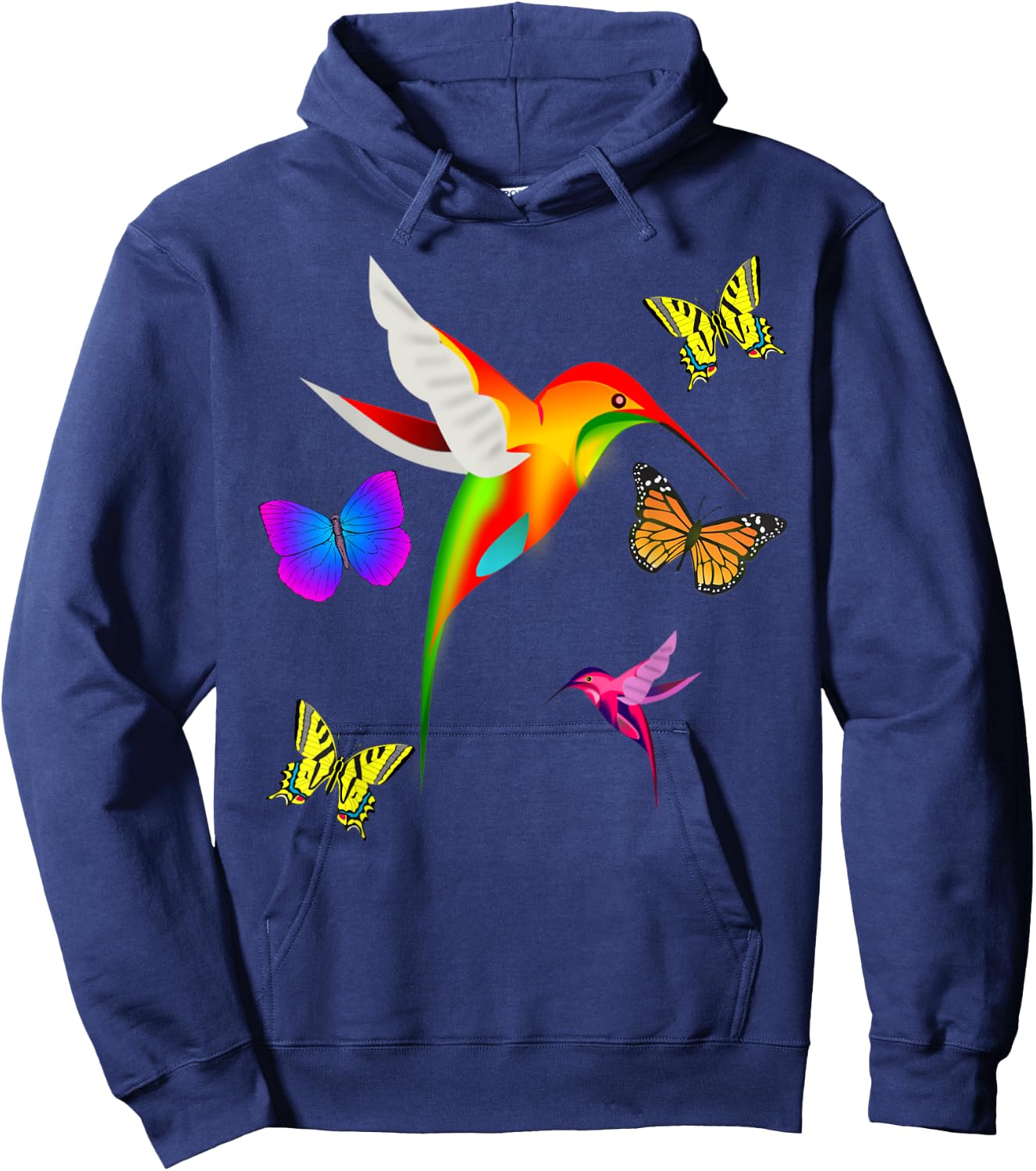 Unique Colorful Hummingbird With Butterflies Hoodie - Hoodie | Navy