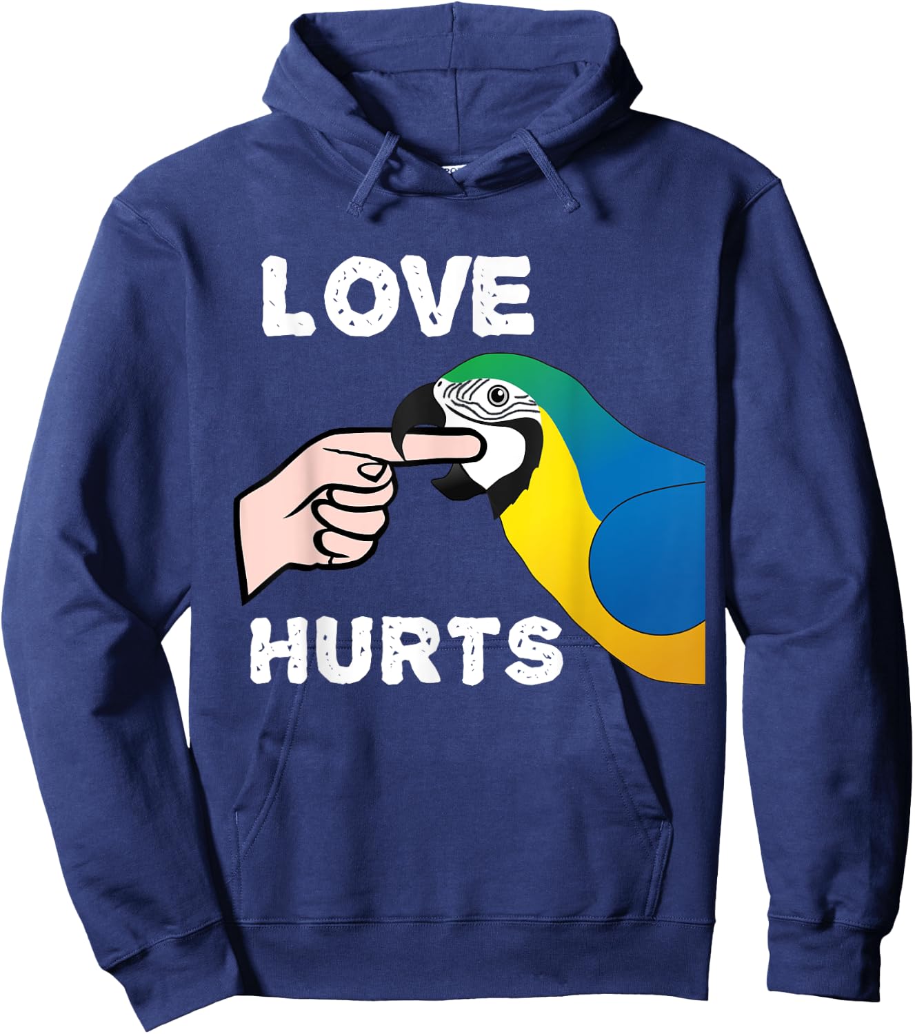 Love Hurts Blue and Gold Macaw Parrot Hoodie - Hoodie | Navy