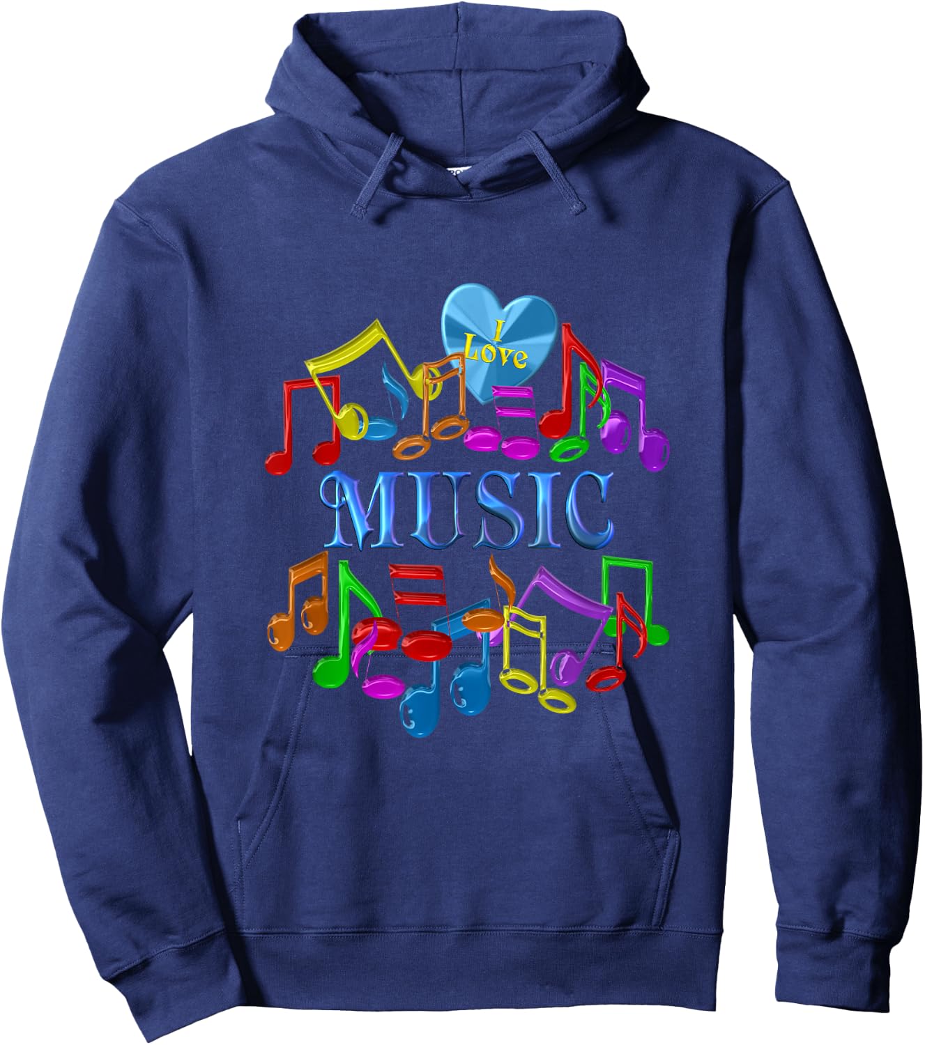 Colorful I Love Music Hoodie - Hoodie | Navy