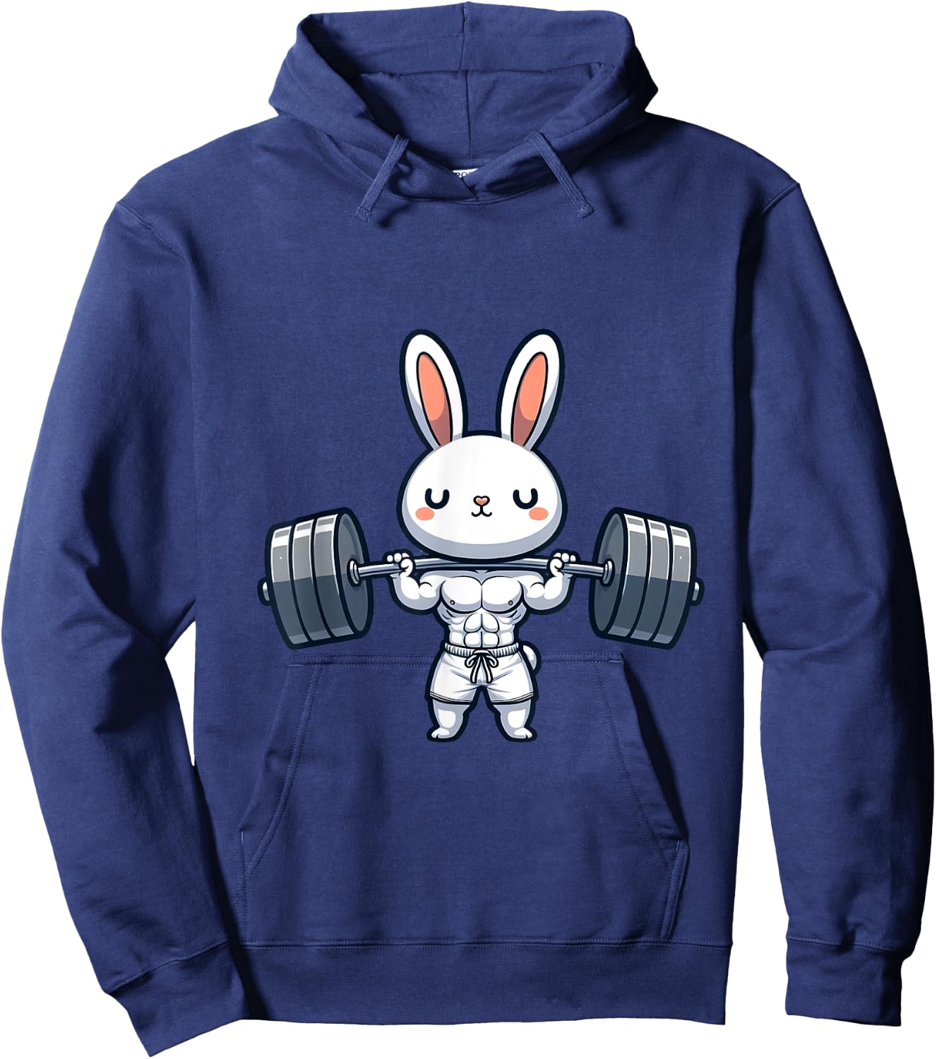 Cute Kawaii Muscular Rabbit Weightlifting Funny Hoodie - Hoodie | Navy