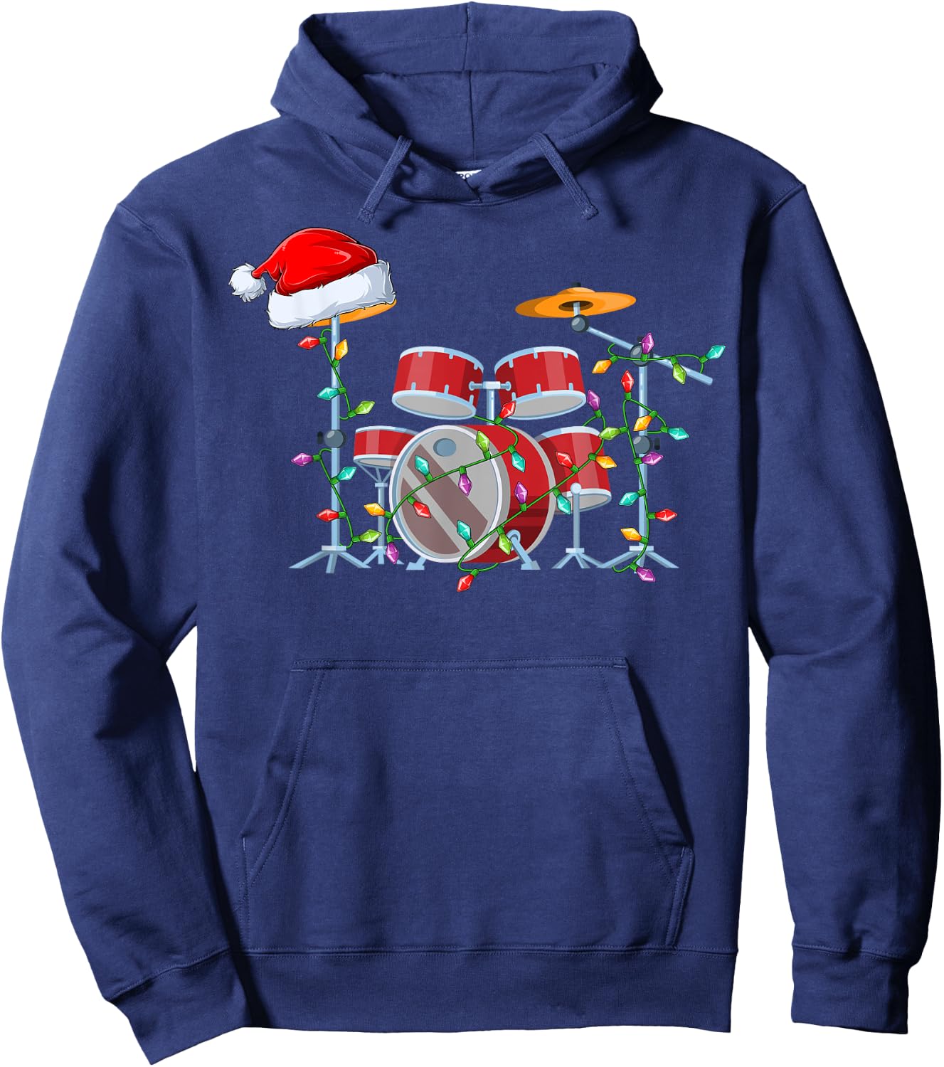 Xmas Lights Santa Hat Musical Drum Christmas Hoodie - Hoodie | Navy