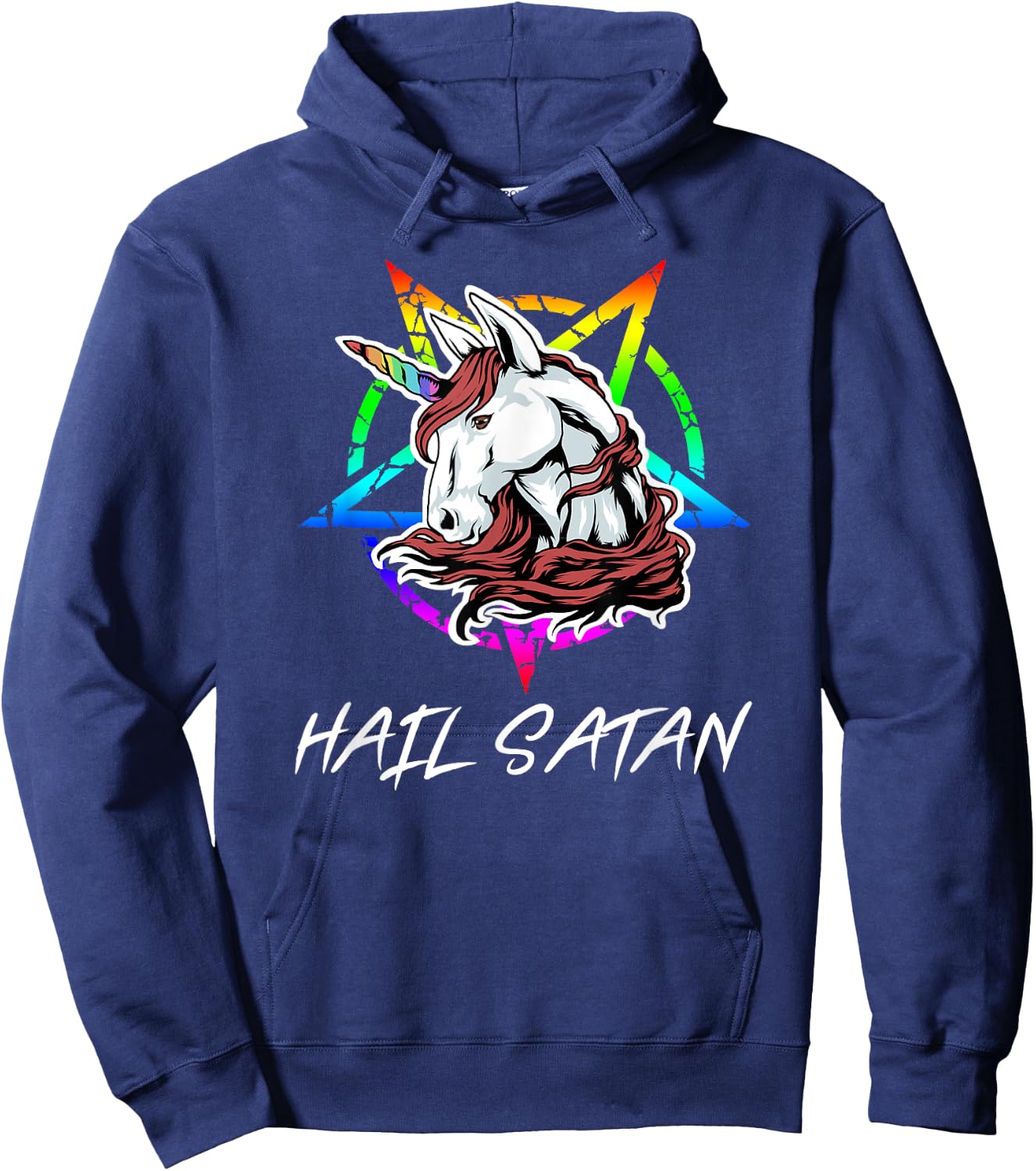 Hail Satan | Funny Unicorn Shirt Hoodie - Hoodie | Navy