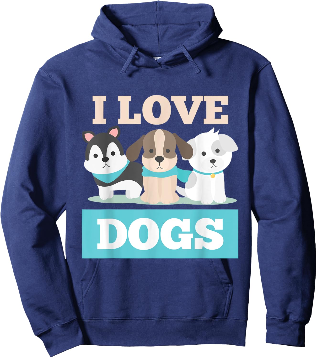 I Love Dogs Paw Print Heart Pet Lover Novelty Hoodie - Hoodie | Navy