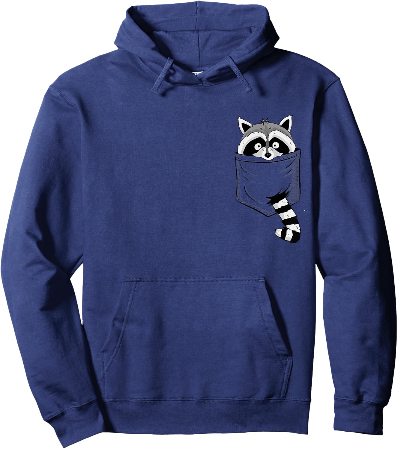 Skizzenmonster Raccoon Trash Panda - Women's Blue Cartoon Animal Pocket Trash Panda - Casual Modern Short Sleeve Classic Fit Pull On - Small Hoodie - Hoodie | Navy