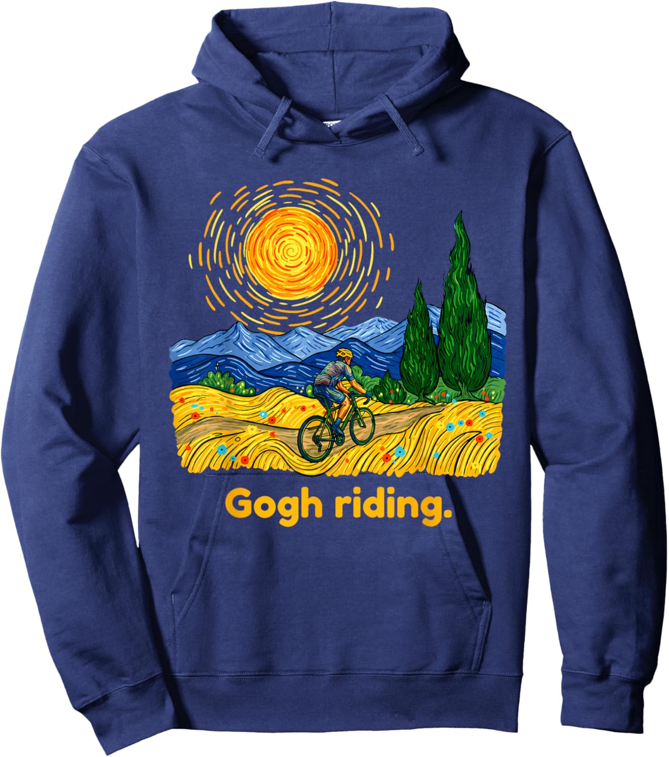 Gogh Riding Funny Cycling Van Gogh Art Bike Hoodie - Hoodie | Navy