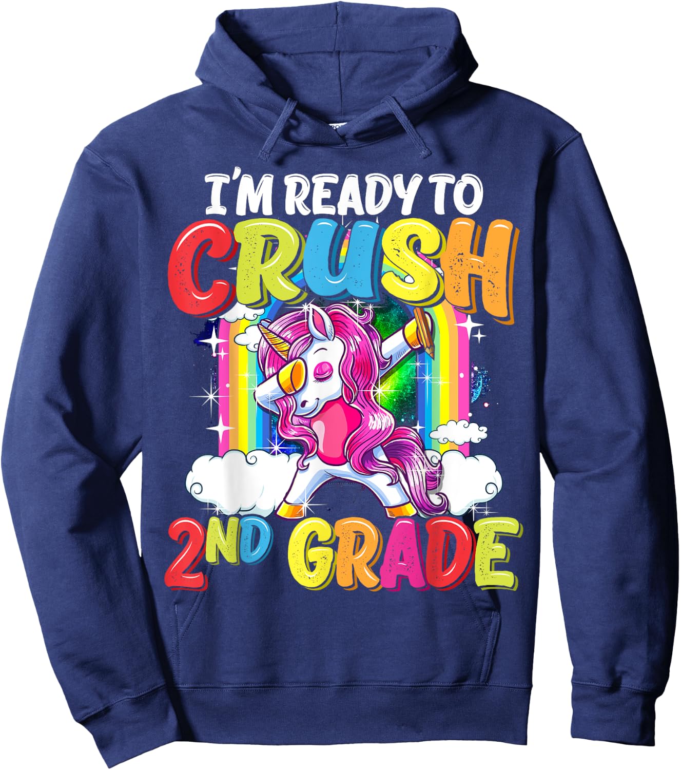 2nd Grade Dabbing Unicorn Back To School Girls Hoodie - Hoodie | Navy