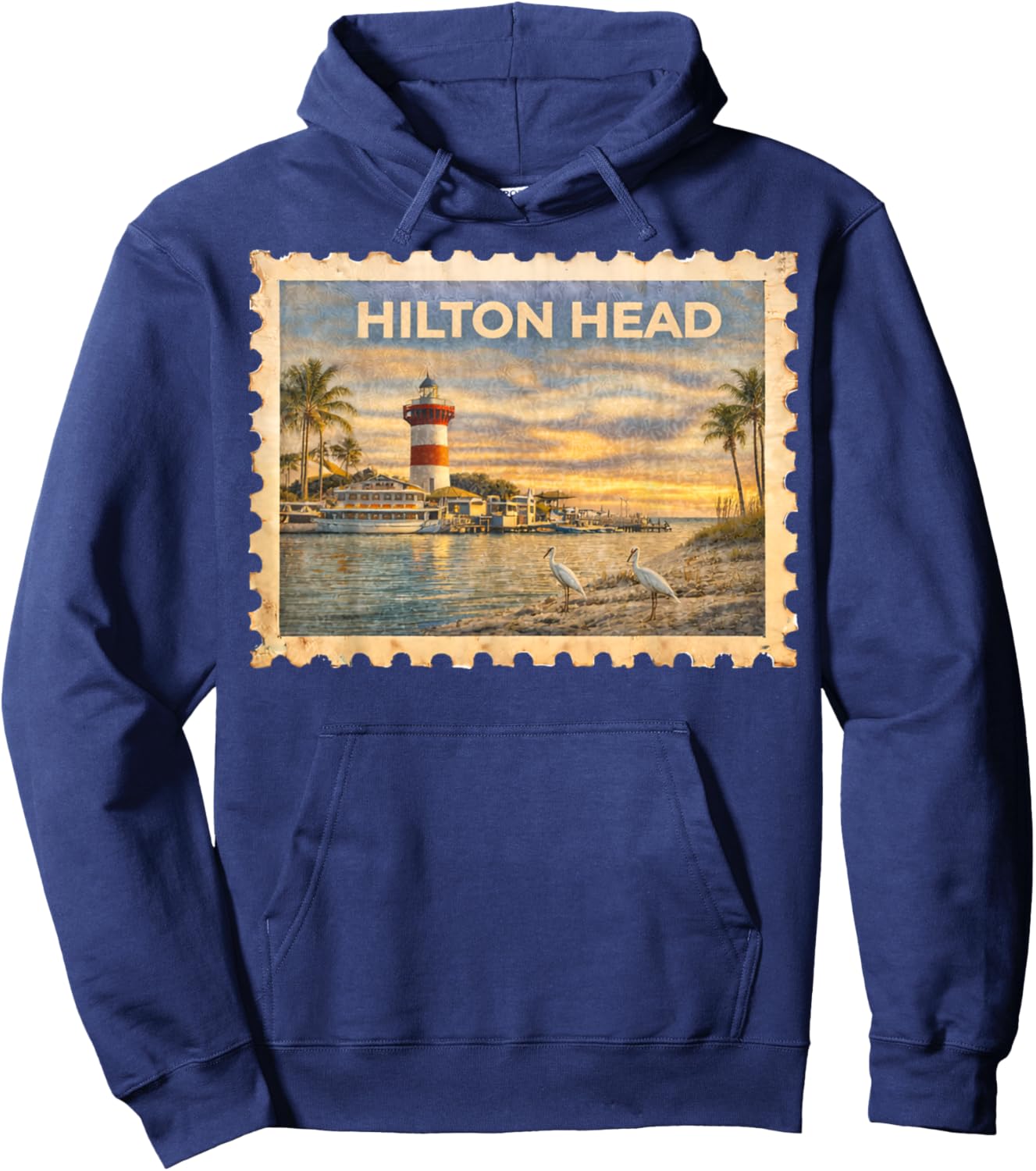 Vintage Hilton Head Retro Travel Stamp Art Hoodie - Hoodie | Navy