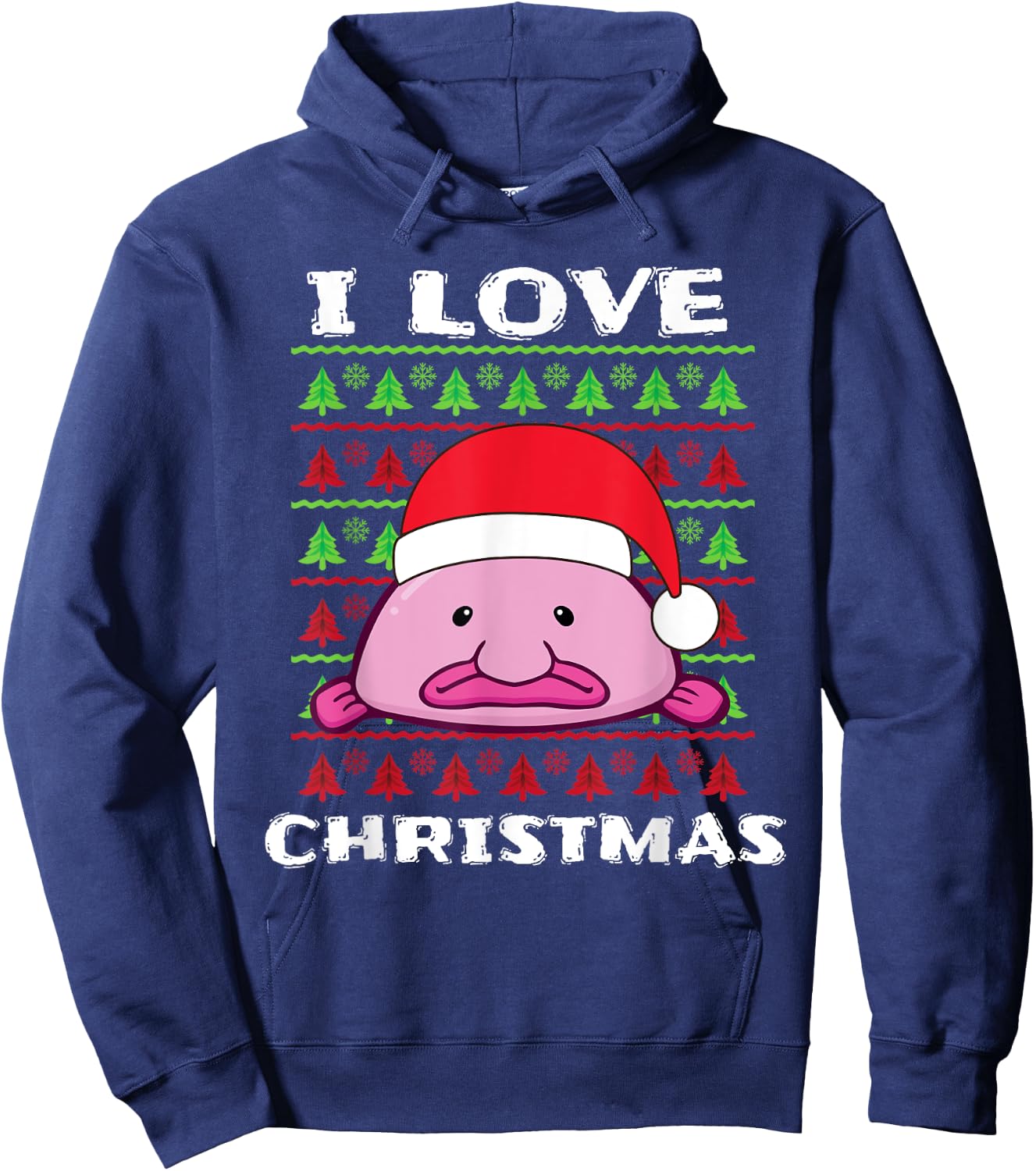 I Love Christmas Blobfish Santa Hat Hoodie - Hoodie | Navy
