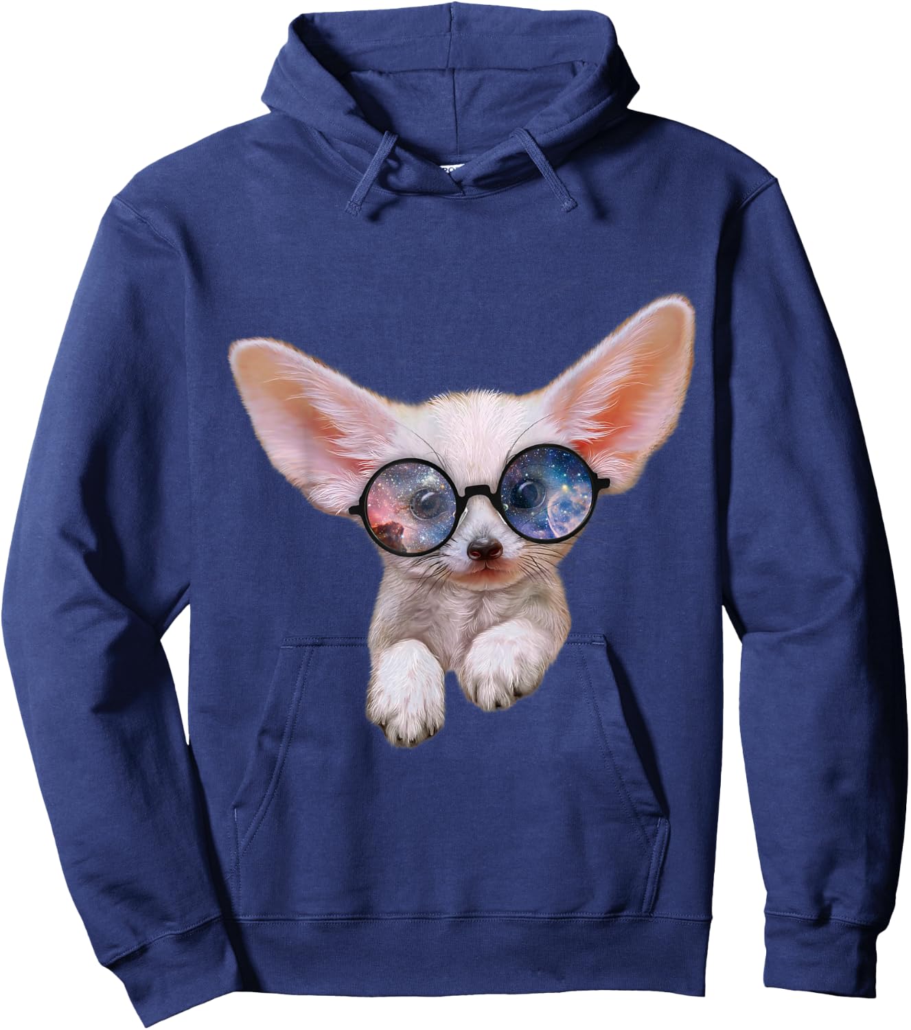 Fennec Fox Puppy in Round Retro Galaxy Eyeglass Hoodie - Hoodie | Navy