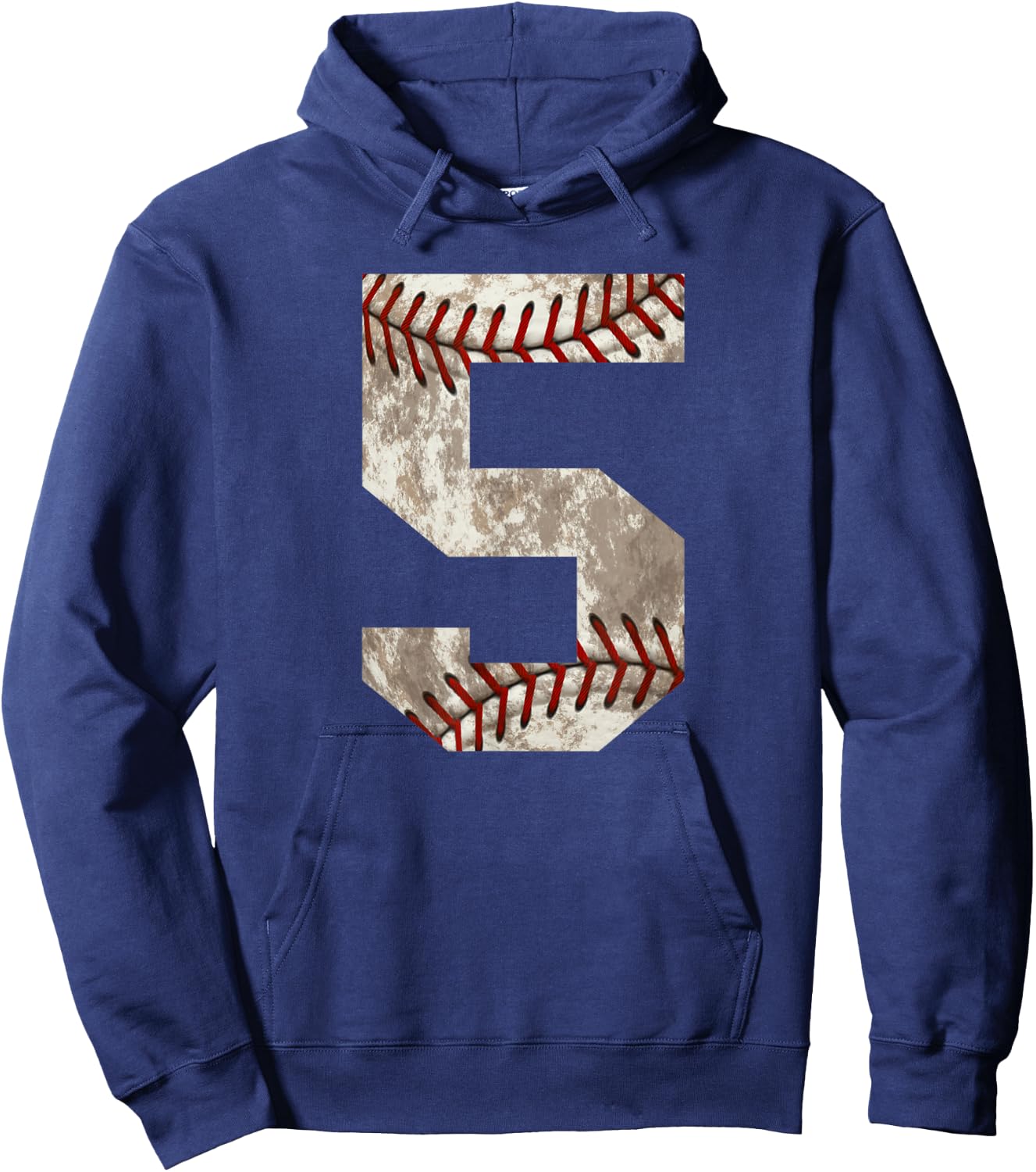 Baseball Jersey Number 5 Distressed Ball Sports Hoodie - Hoodie | Navy