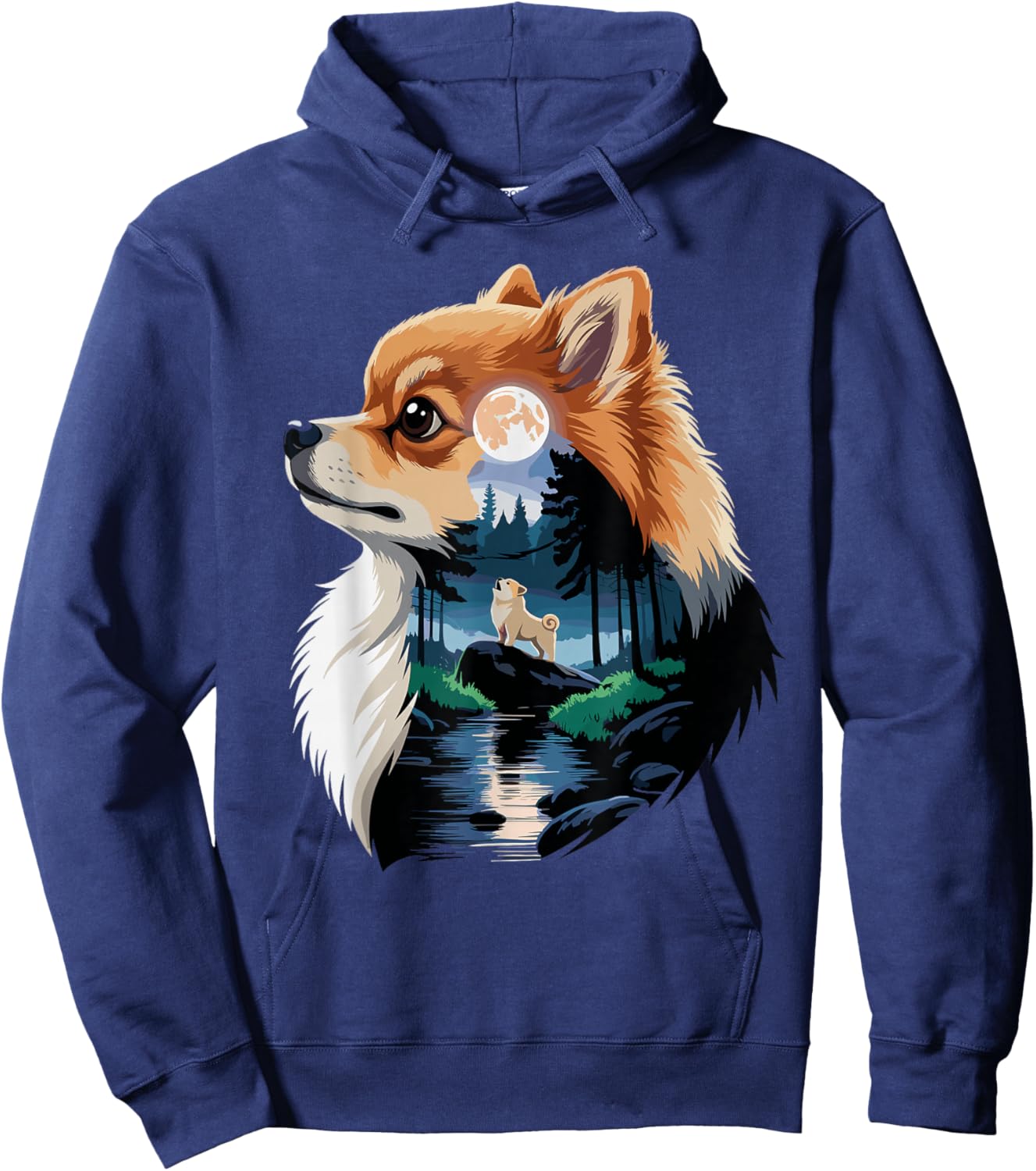 Pomeranian Howling to The Moon Pomeranians Hoodie - Hoodie | Navy