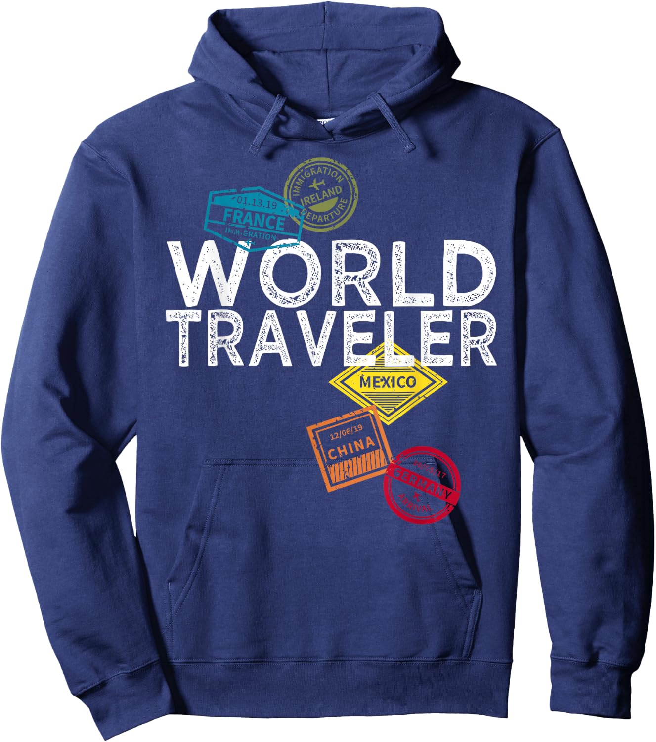 World Traveler Passport Stamp Gift Shirt Hoodie - Hoodie | Navy