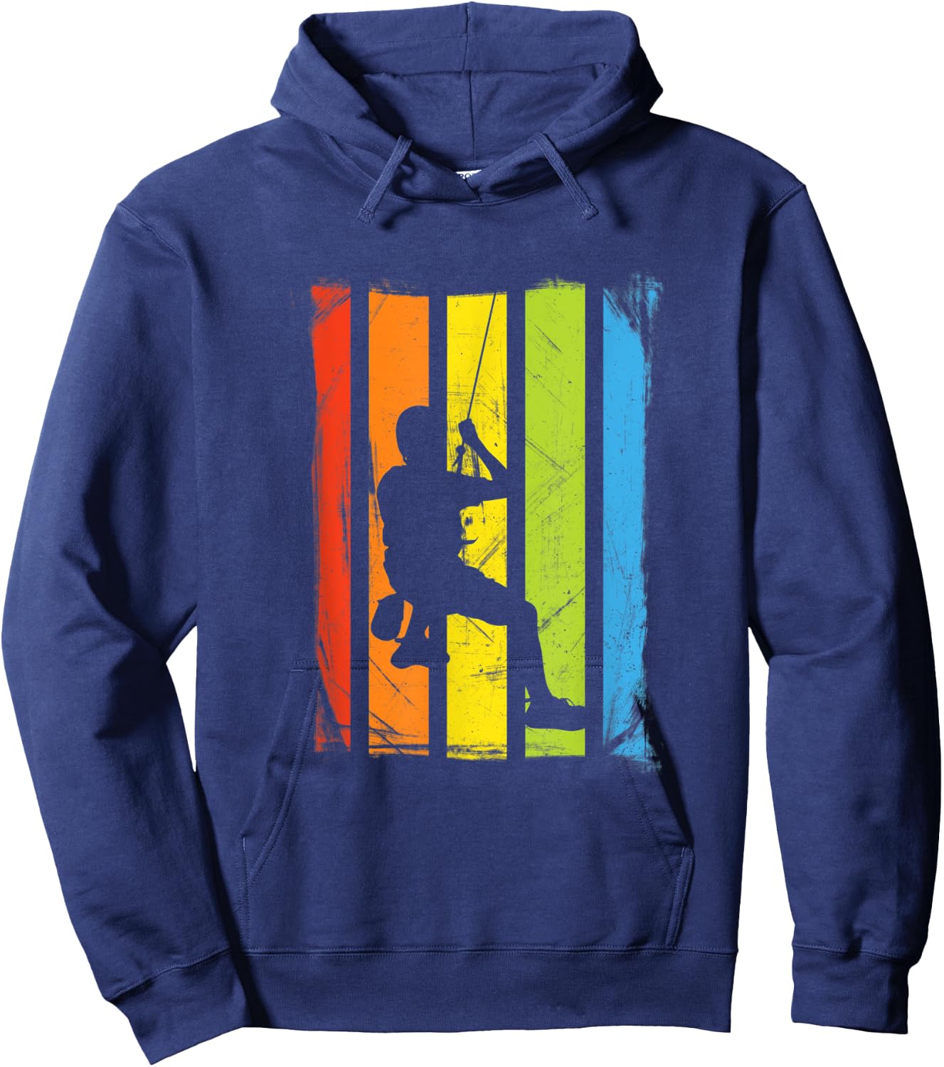 Rock Climbing | Rainbow Distressed Design Hoodie - Hoodie | Navy