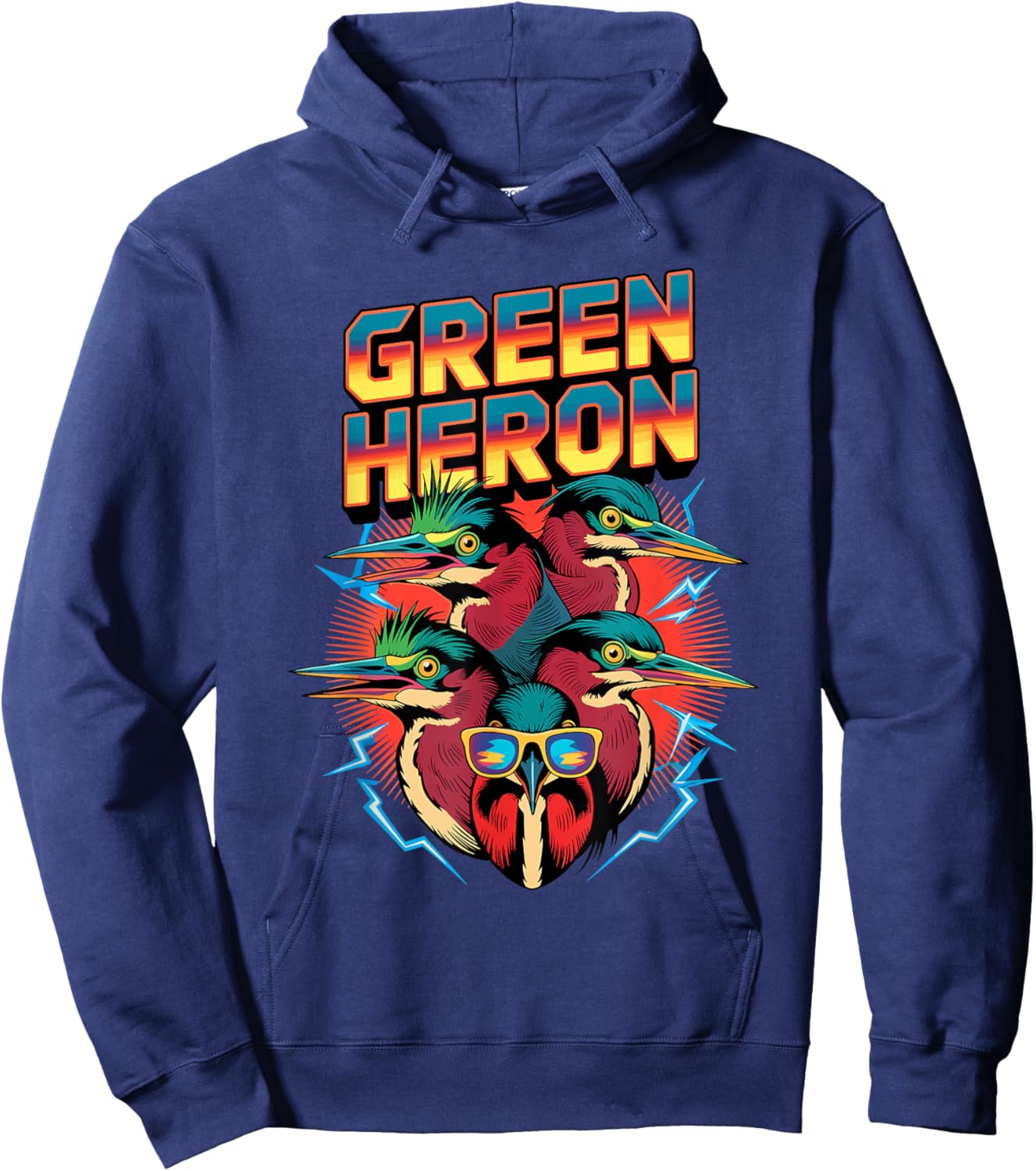 90s Vintage Green Heron Hoodie - Hoodie | Navy
