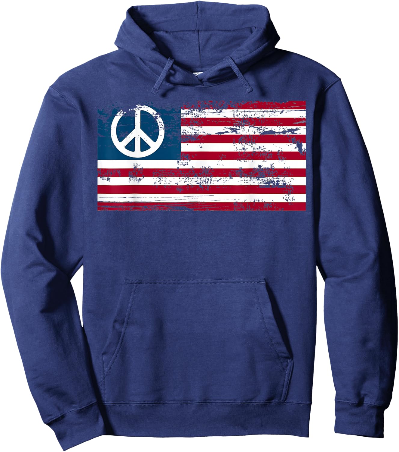 Distressed American USA Flag with Peace Sign Hoodie - Hoodie | Navy