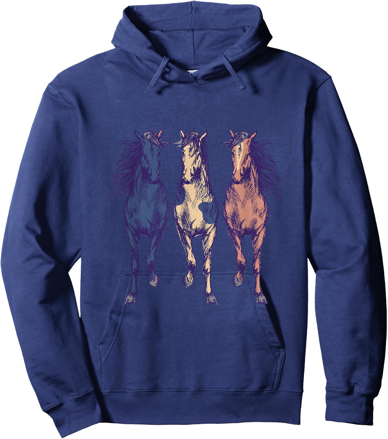 3 Horses Running Around Graphic Horse Art Hoodie - Hoodie | Navy