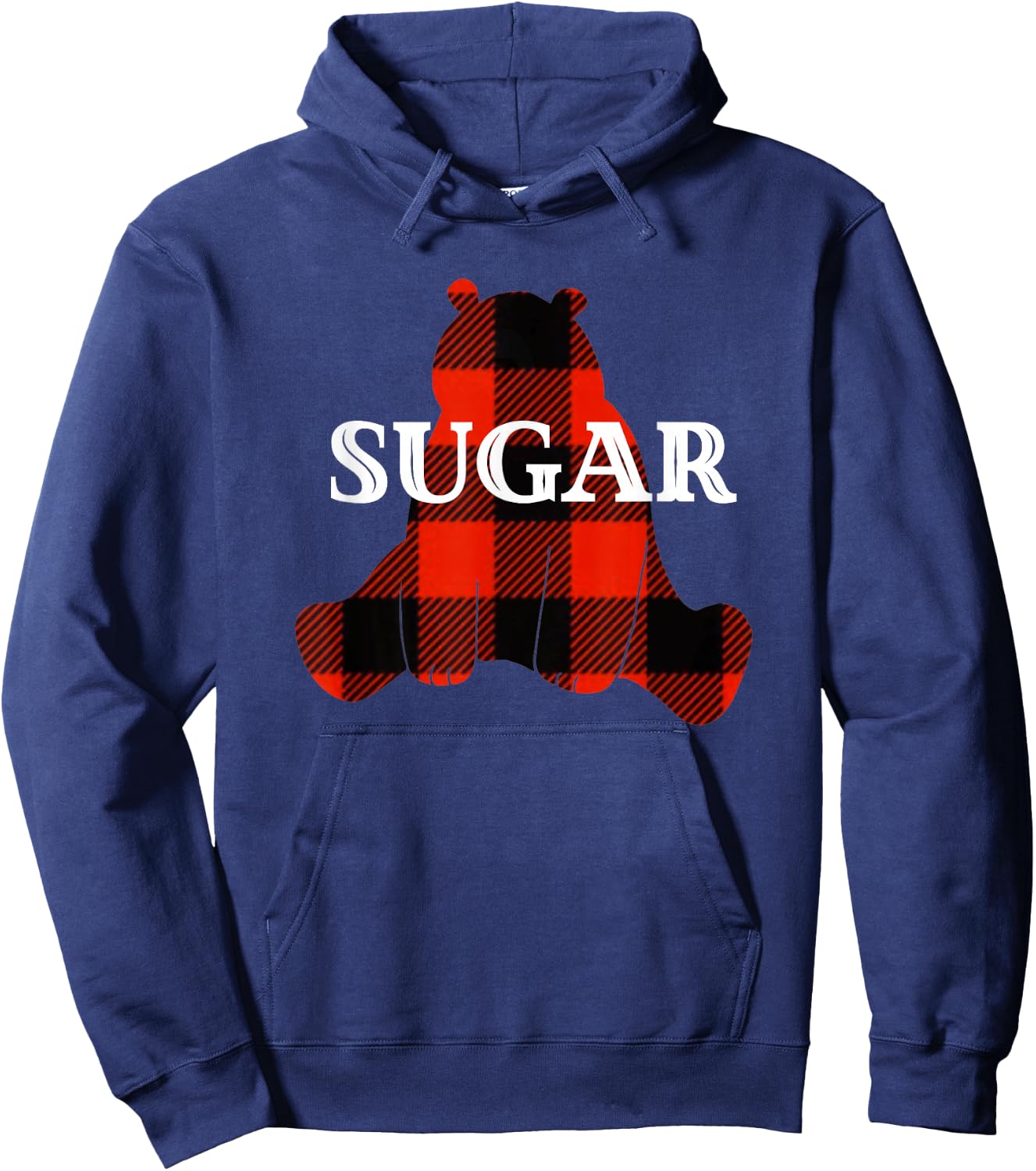 Sugar Nickname Bear Buffalo Plaid Design Hoodie - Hoodie | Navy