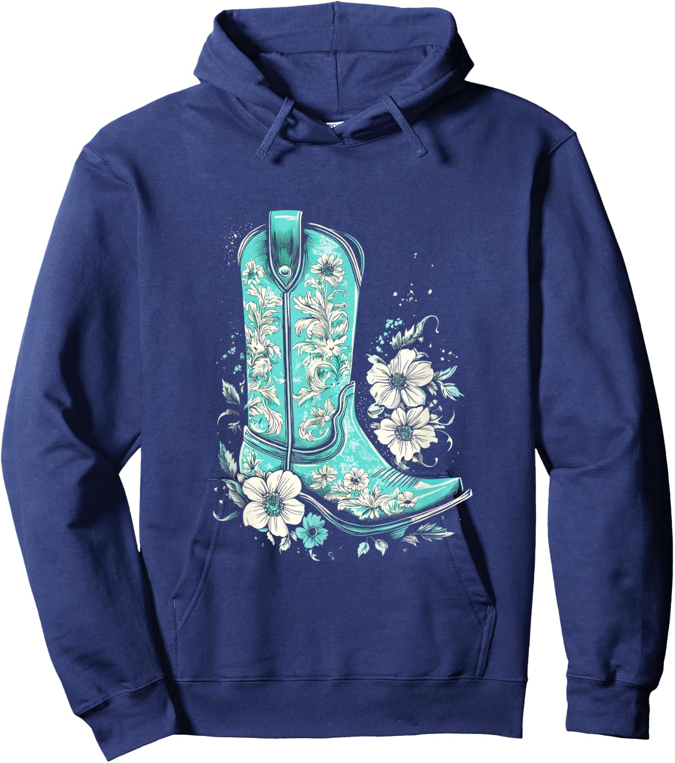 Western Turquoise Teal Cowgirl Country Boho Hoodie - Hoodie | Navy