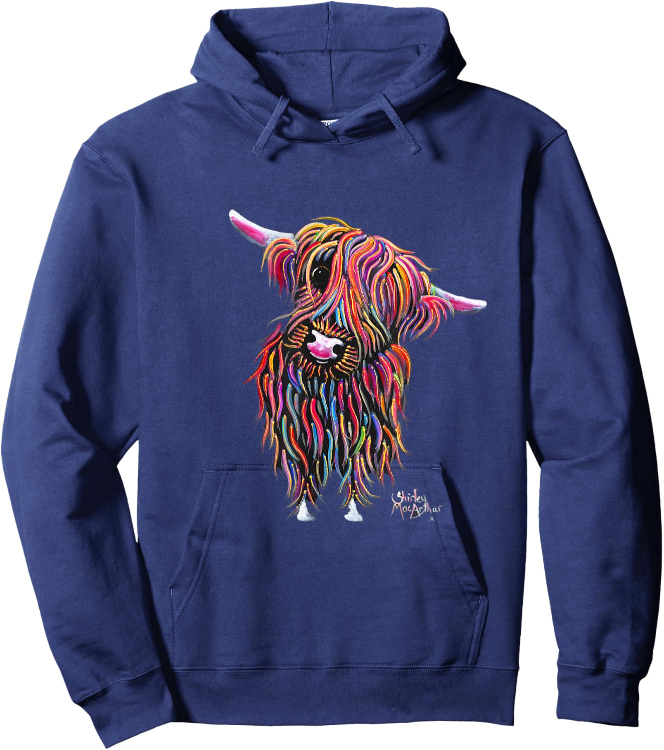 Highland Cow Animal Print ' Bolly ' Hoodie - Hoodie | Navy