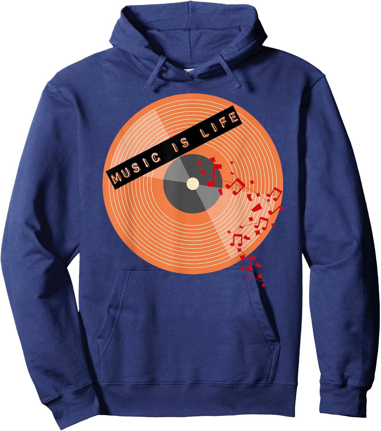 Music is Life vintage vinyl Hoodie - Hoodie | Navy
