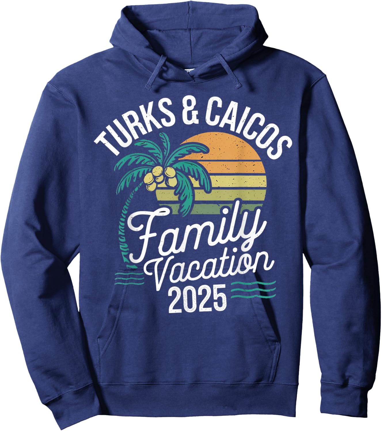 Turks and Caicos Islands 2025 Vacation Souvenirs -Adults , Black, Small, Short Sleeve, , Tropical Graphic, Family, Friends, Children Hoodie - Hoodie | Navy