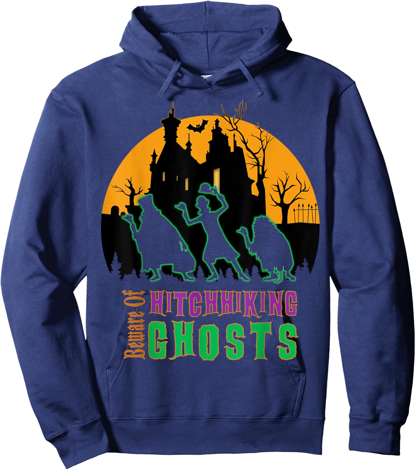 Beware of Hitchhiking Ghosts Halloween Hoodie - Hoodie | Navy