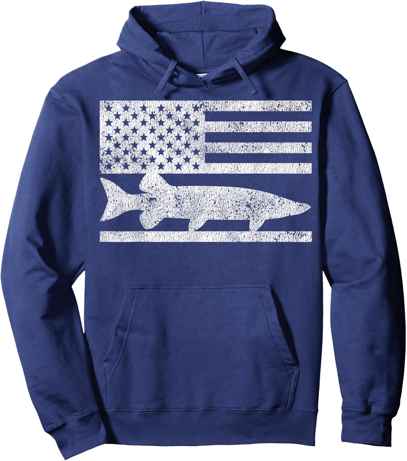 American Flag Musky Fishing Patriotic Muskie Hoodie - Hoodie | Navy