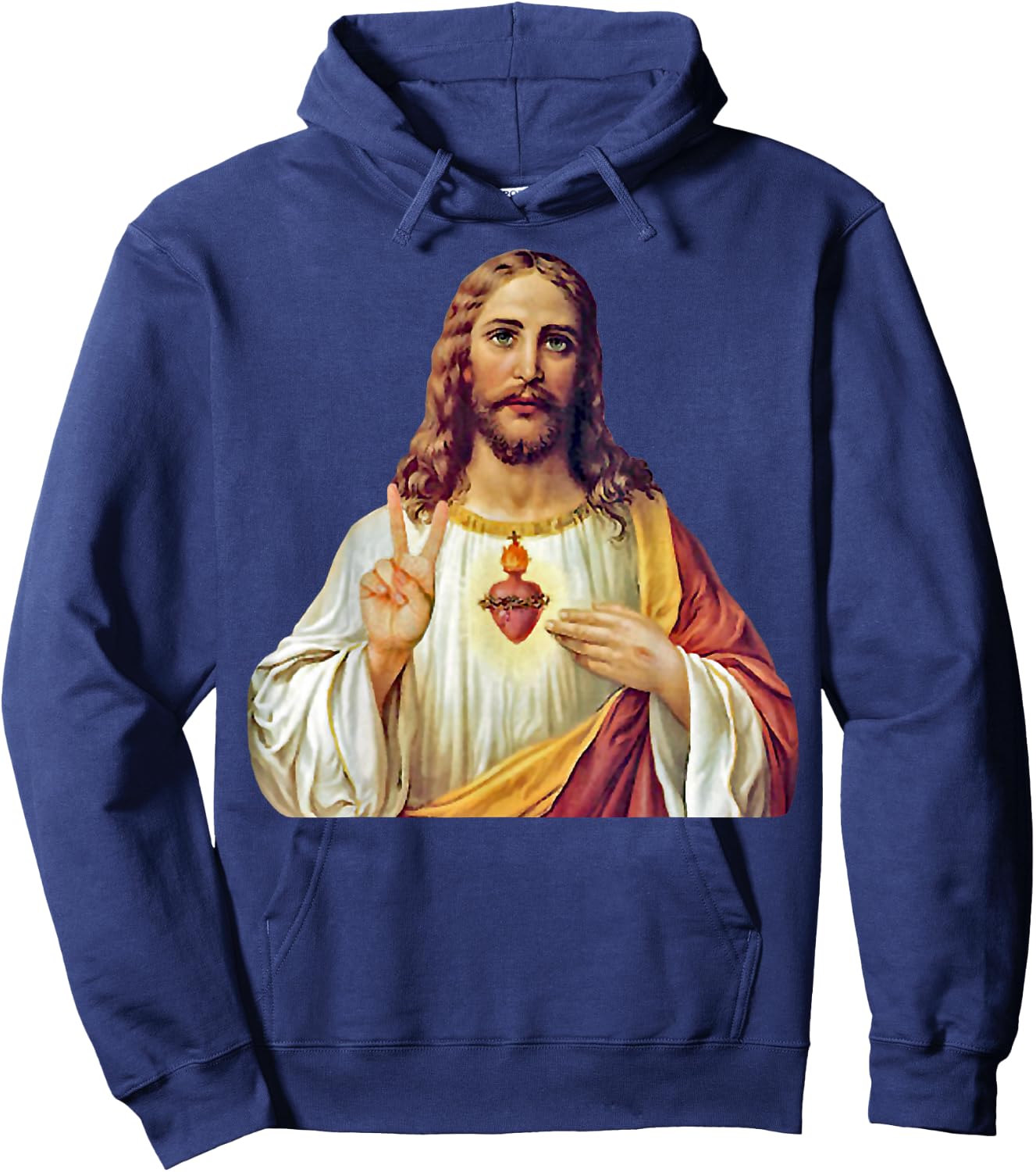 Jesus Christ Sacred Heart Peace Sign Portrait Hoodie - Hoodie | Navy