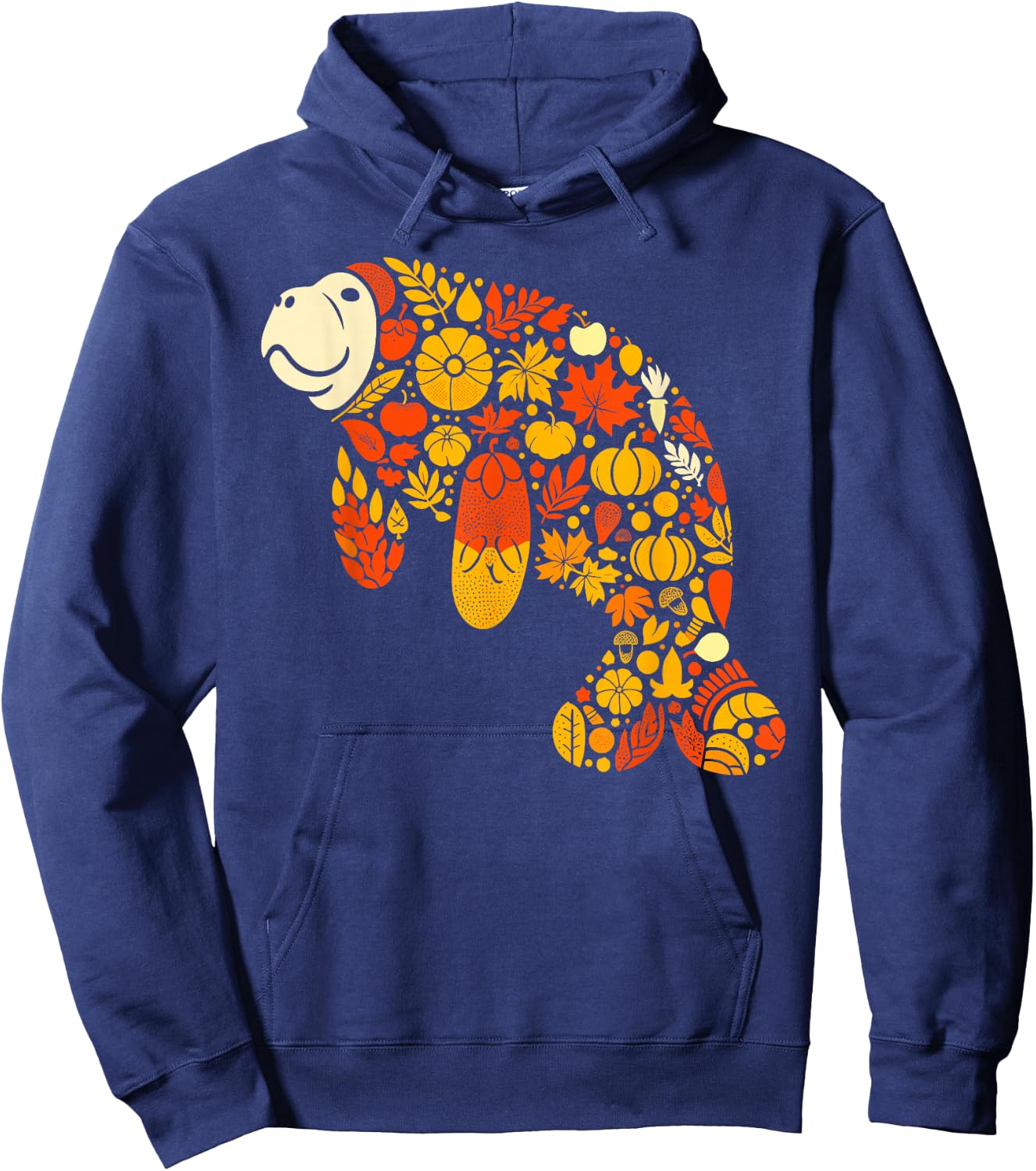 Autumn Pumpkin Fall Manatee Thanksgiving Kids Hoodie - Hoodie | Navy