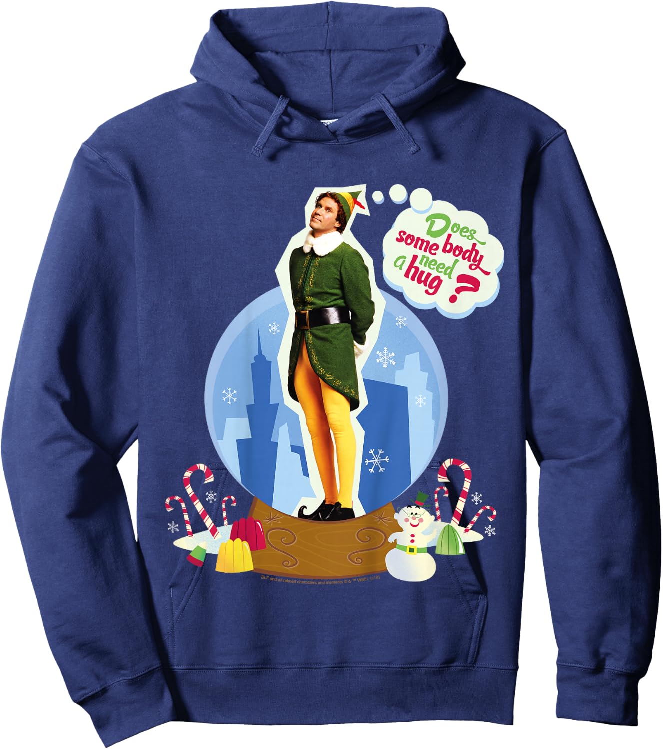 Kids Elf Buddy Do You Need A Hug Text Portrait Hoodie - Hoodie | Navy