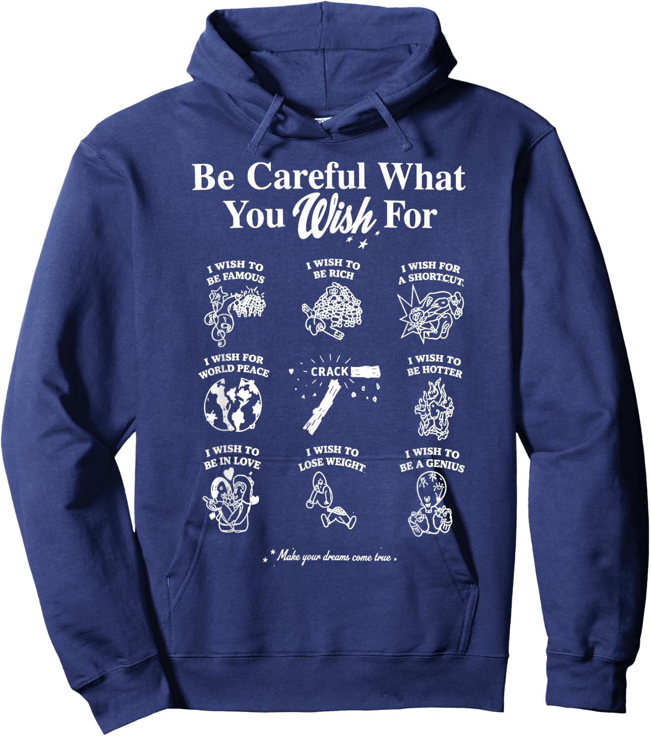 Be Careful What You Wish for Funny Grid Doodle Hoodie - Hoodie | Navy