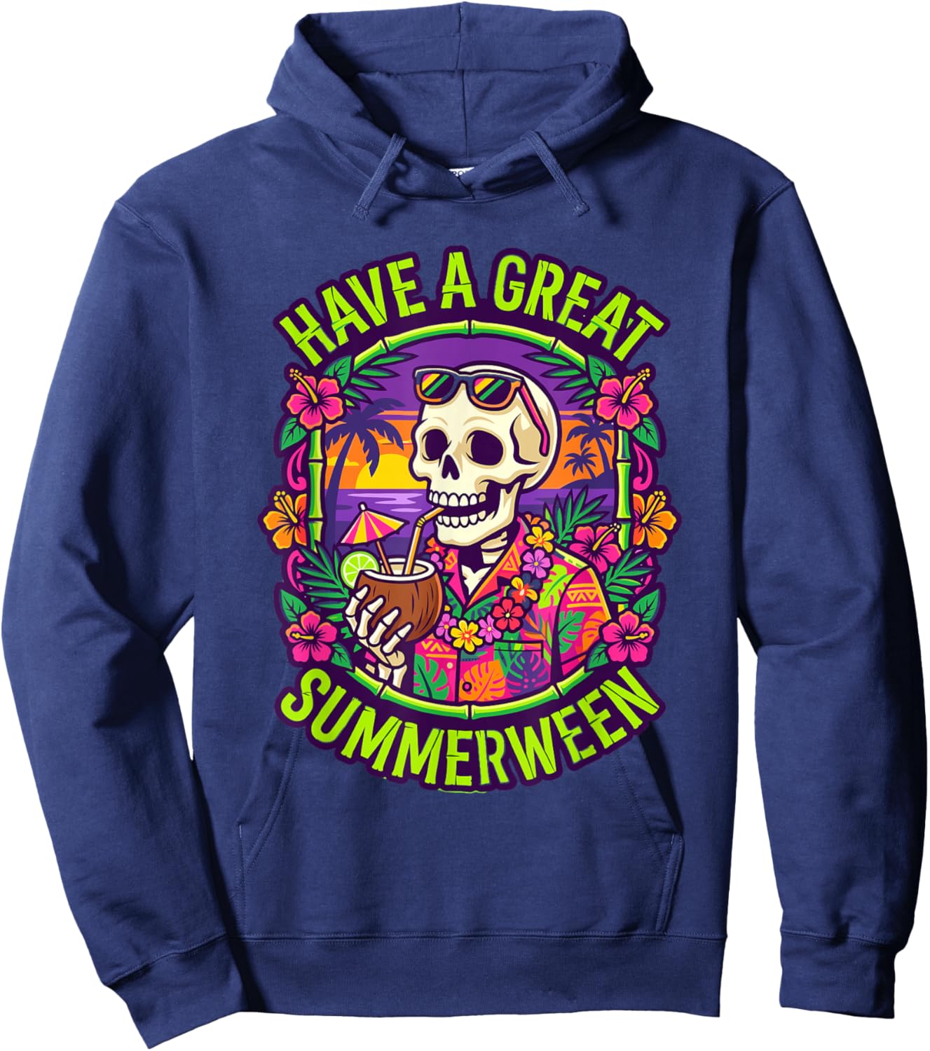 Vintage Retro Skeleton Have A Great Summerween Hoodie - Hoodie | Navy