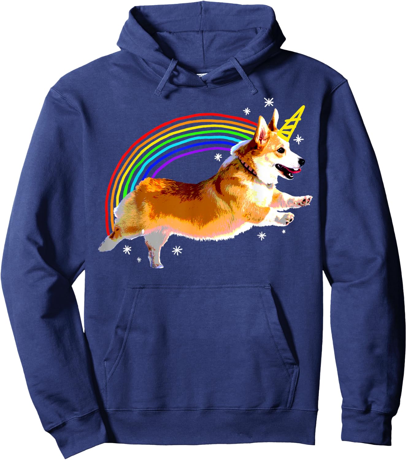 Unicorn Corgi Rainbow Doodle Funny Hoodie - Hoodie | Navy