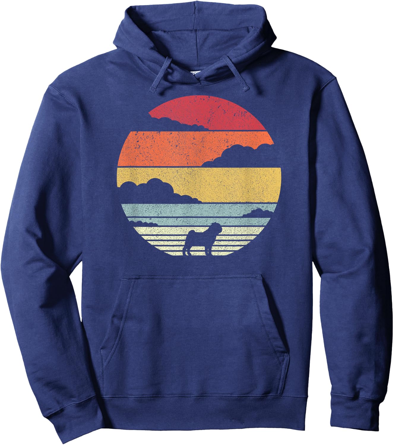 Pug Shirt. Retro Style Hoodie - Hoodie | Navy